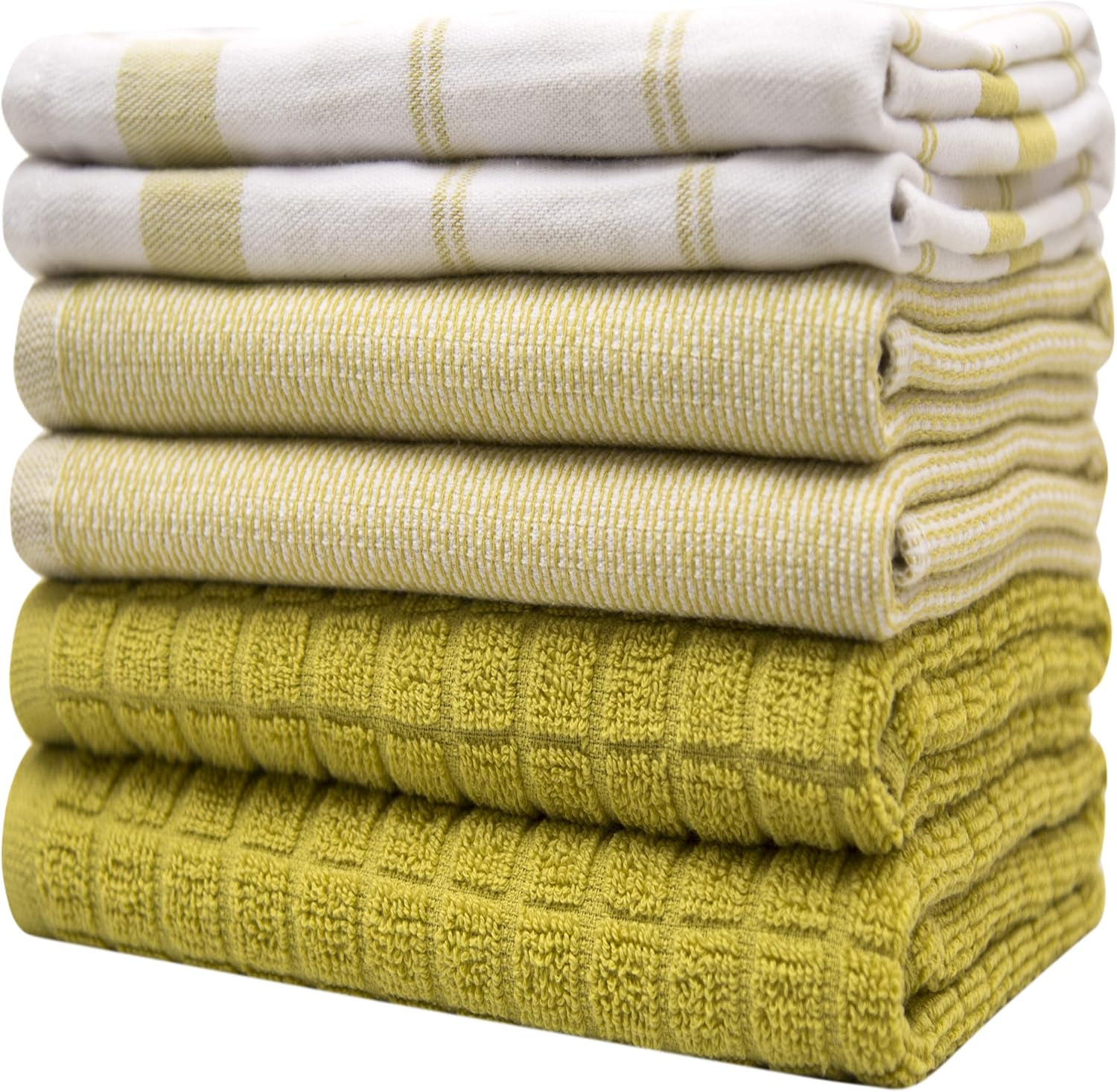 Premium Kitchen Towels 6 Pack 100% Cotton, 20"x28" Dish Towels Lime Check | Large Flat & Terry Kitchen Linen Set with