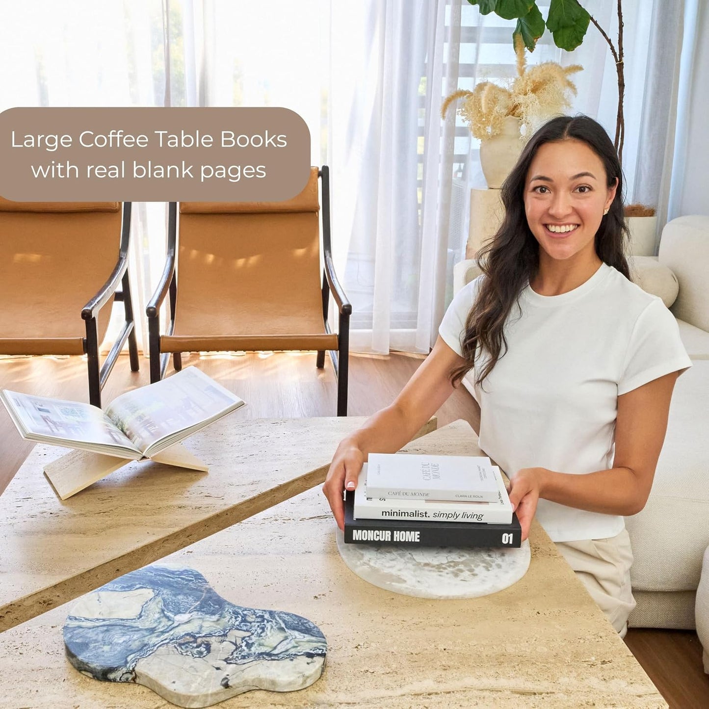 Decorative Coffee Table Books / Beige Monochrome / Set of 3