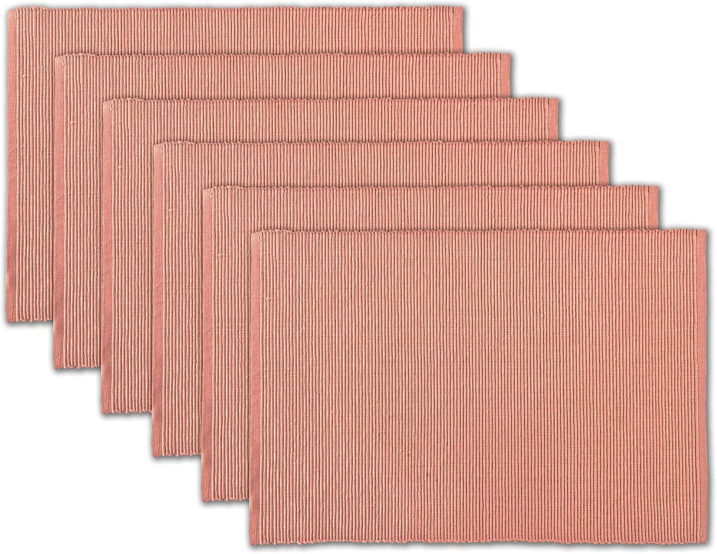 100% Cotton Ribbed Placemats - Set of 6-13 x 19 Inches - Peach - Everyday/Thanksgiving/Fall Cloth Table Mats - Thick