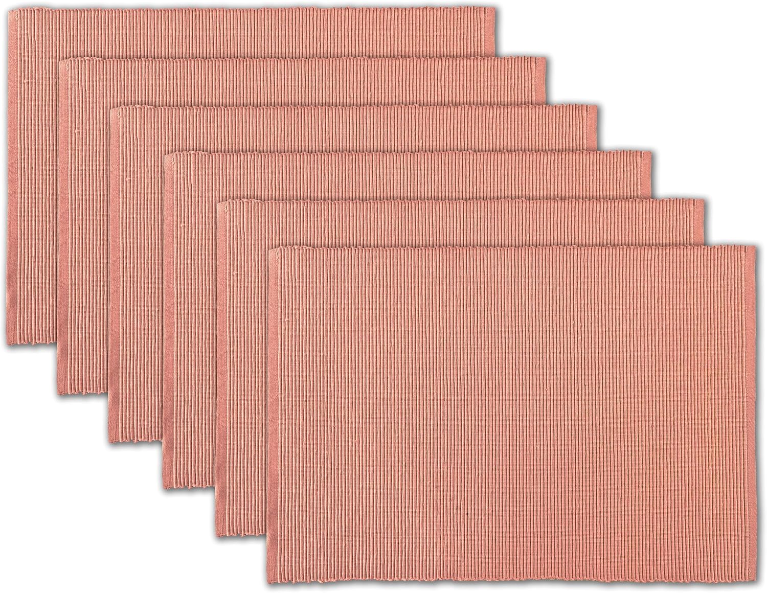 100% Cotton Ribbed Placemats - Set of 6-13 x 19 Inches - Peach - Everyday/Thanksgiving/Fall Cloth Table Mats - Thick