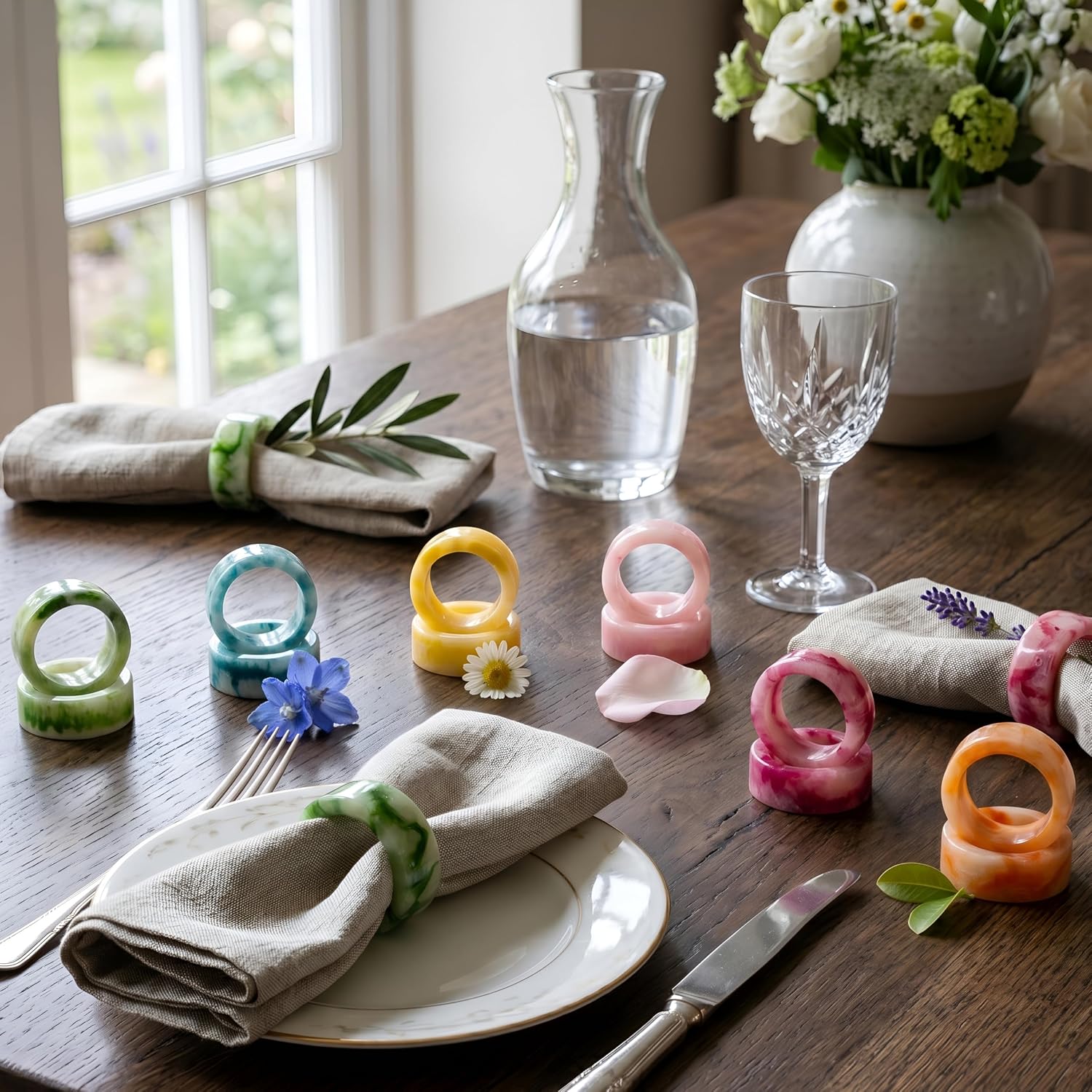 Epoxy Resin Napkin Rings, 12-Pack, Pastel, 6 Colors | Glossy finish, chip-resistant, 2x2x0.75 in each, fits standard