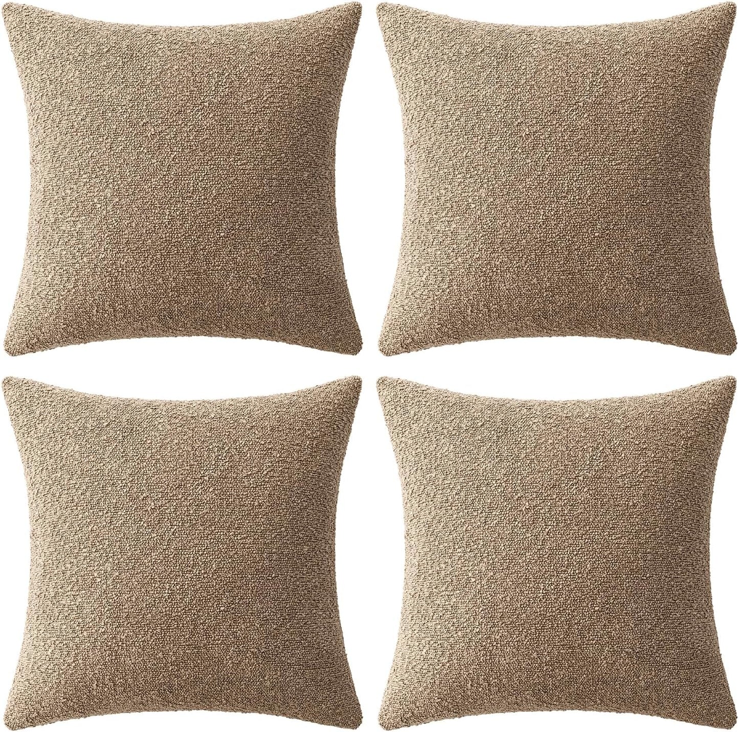 Decorative Textured Boucle Throw Pillow Covers Accent Solid Pillow / 18 x 18 / Camel / Set of 4