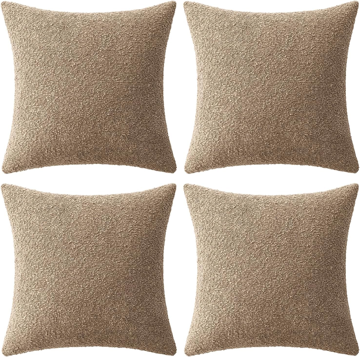 Decorative Textured Boucle Throw Pillow Covers Accent Solid Pillow / 18 x 18 / Camel / Set of 4