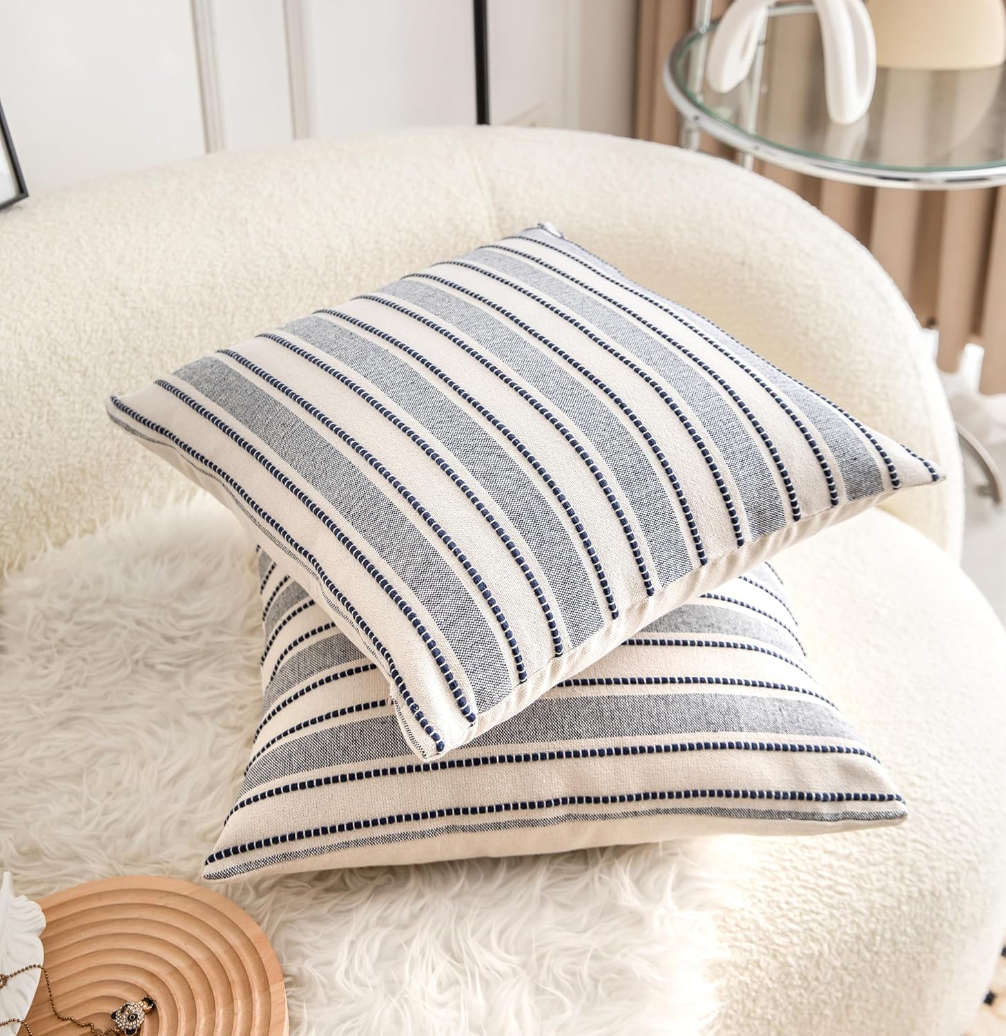 Farmhouse Textured Pillow Case / Navy Blue / 18 x 18 / Set of 2