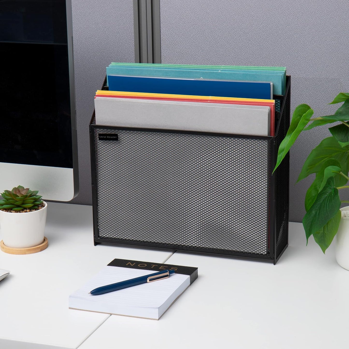 Mind Reader Vertical File Storage, Desktop Organizer, Workspace, Office, Metal Mesh, 12.5"L x 3.75"W x 11.5"H, Black