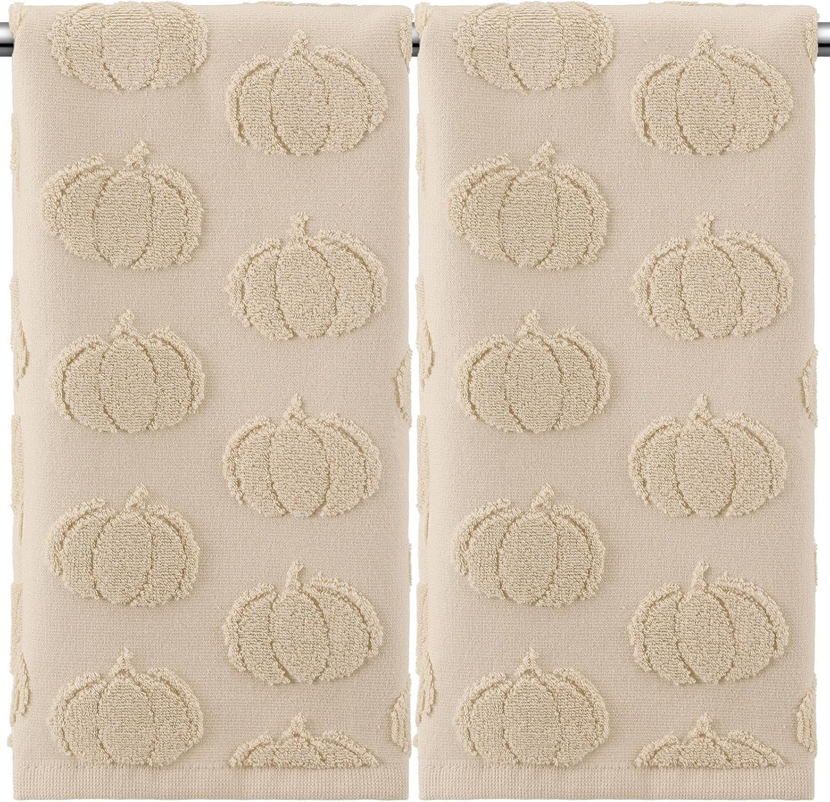 Mindsoft 2 Pcs Fall Hand Towels 3D Pumpkin Jacquard,Beige