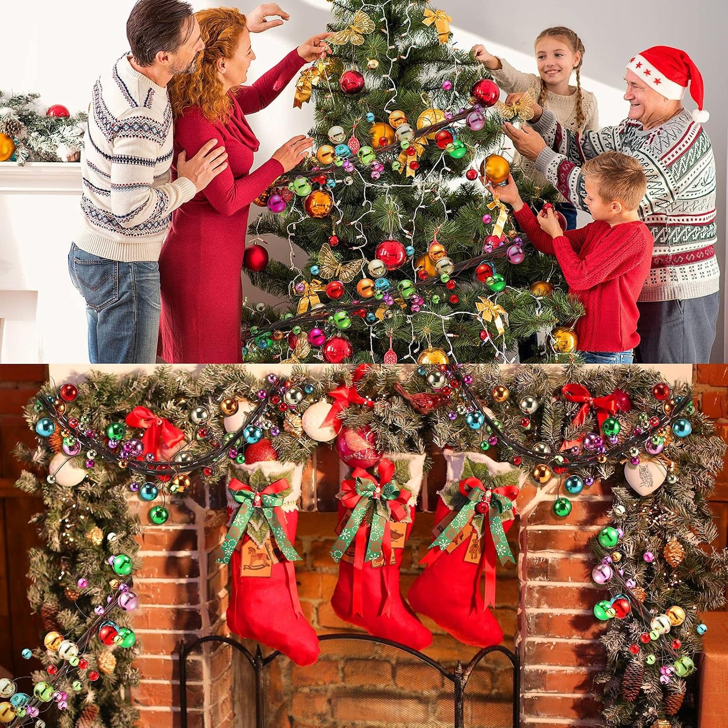 WILLBOND 9 ft Multicolor Christmas Ball Garland, Hanging Bauble Ornaments | For tree trimming, Lightweight plastic