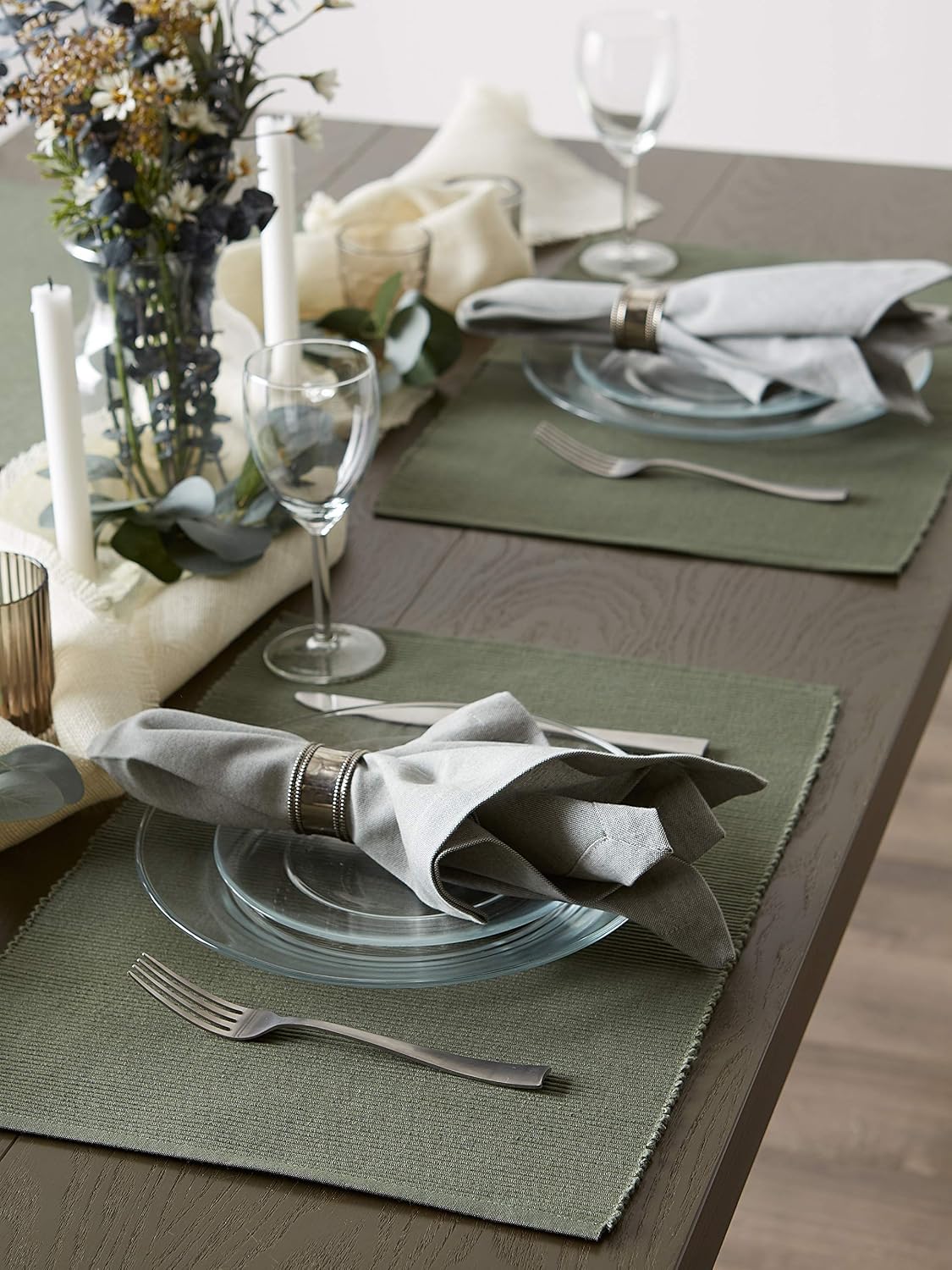 DII Basic Everyday Ribbed Tabletop 100% Cotton, Placemat Set, 13x19, Artichoke, 6 Piece