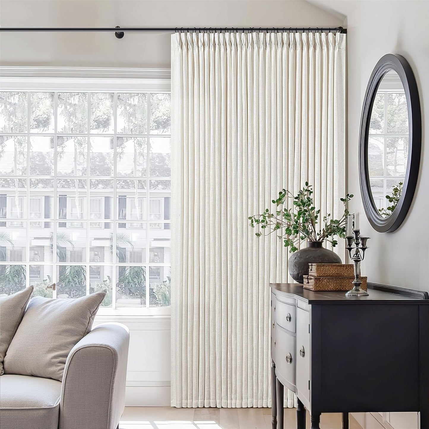 Pinch Pleated Linen Curtains Length 2 Panels / Natural / 40"W x 84"L / 84 Inch / Set of 2