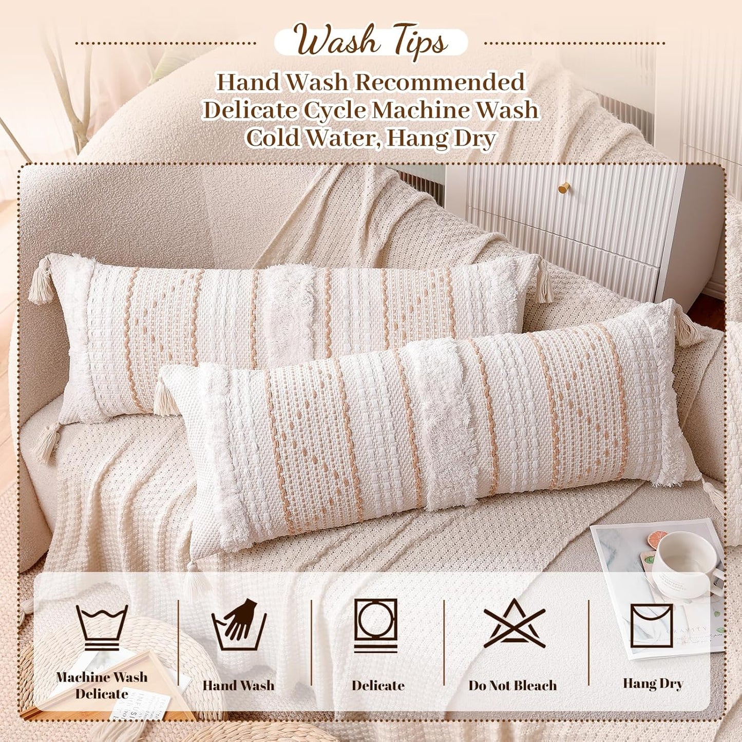 Lumbar Pillow Cover / Cream Beige / 14 x 36
