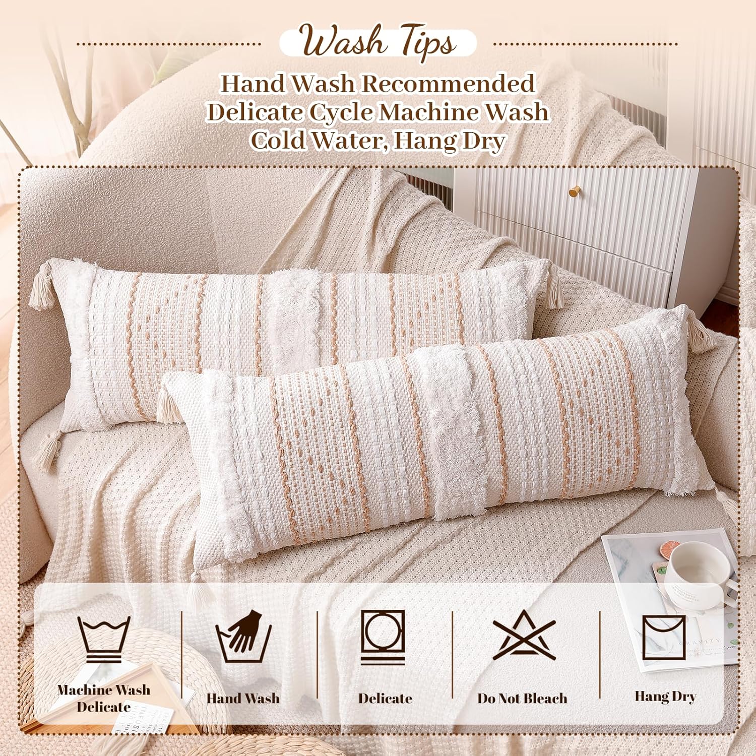 Lumbar Pillow Cover / Cream Beige / 14 x 36
