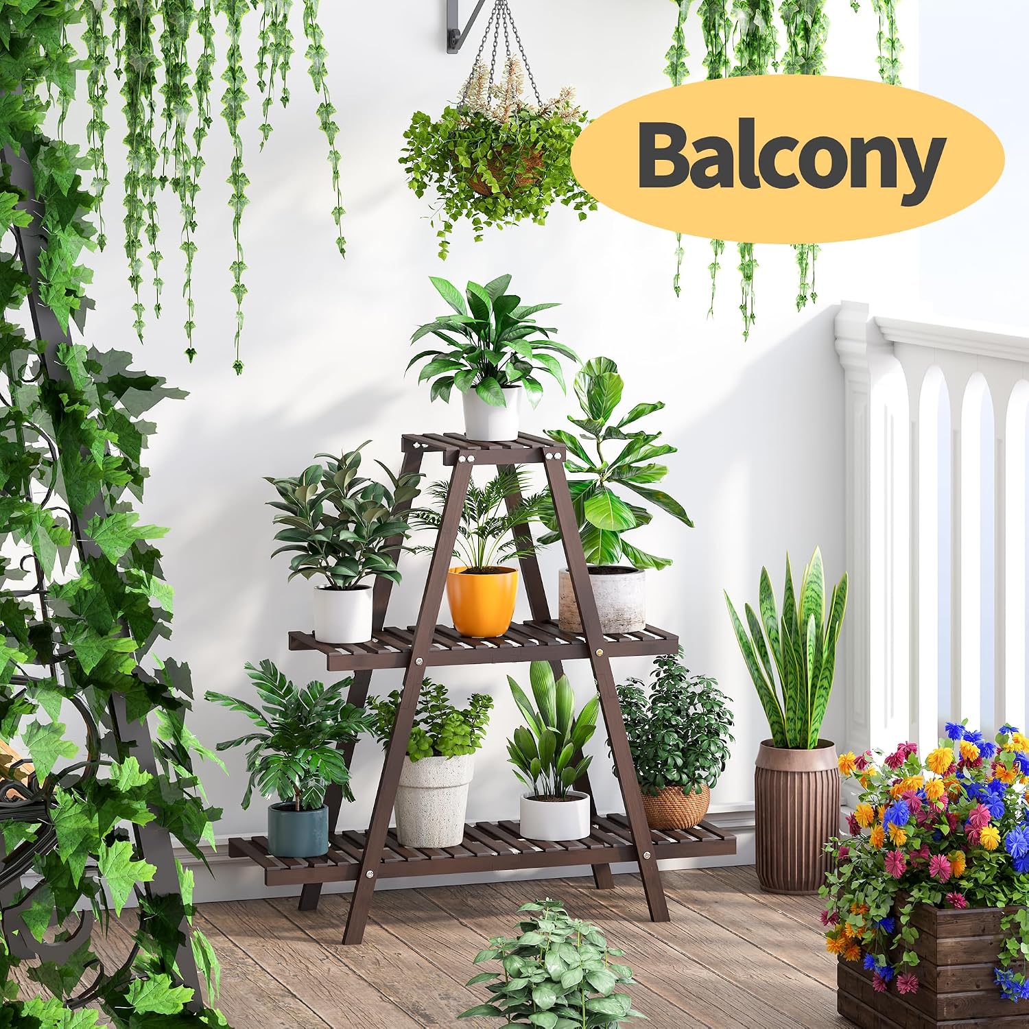 Plant Stand Indoor, Outdoor bamboo Plant Rack for Multiple Plants, 3 Tier 8 Potted Flower Holder Ladder,Plant Shelf