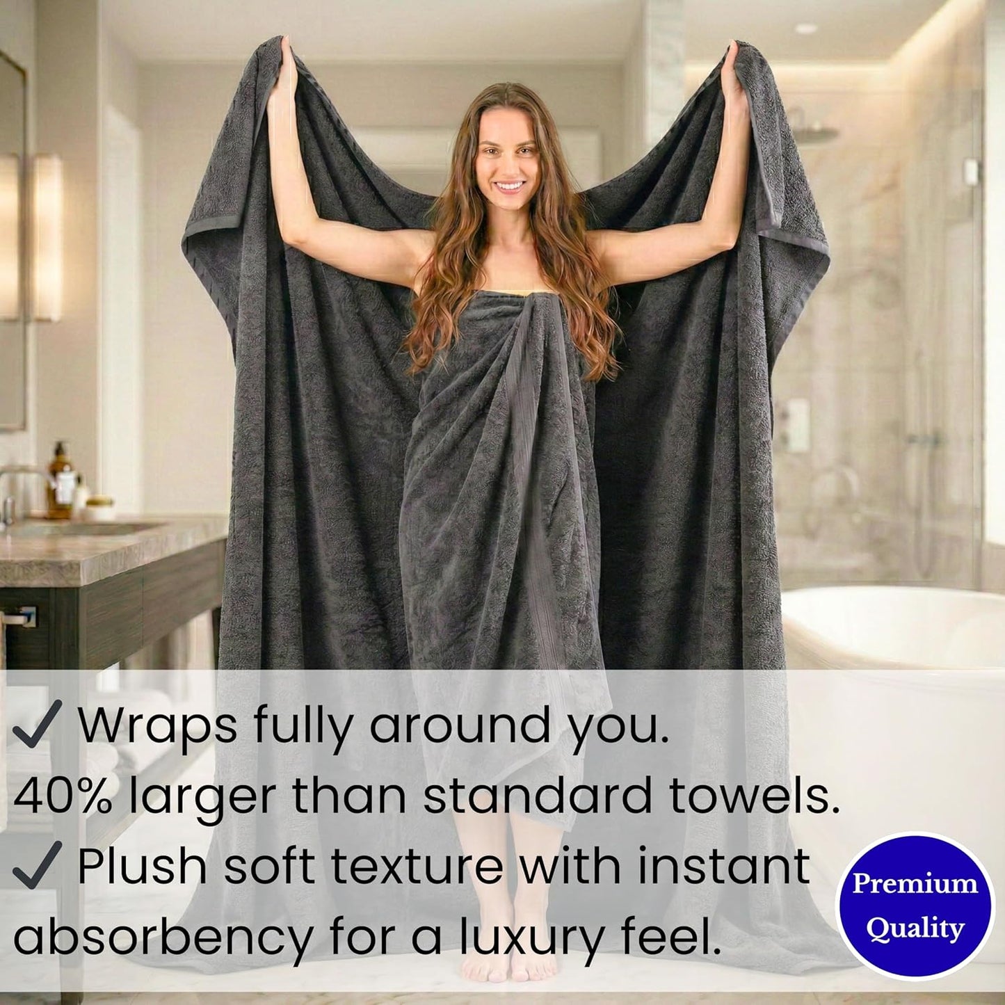 SALBAKOS Luxury 100% Turkish Cotton Bath Sheet 40x80 in (1-Piece, Gray) | Extra Large Jumbo Oversized Bathroom and