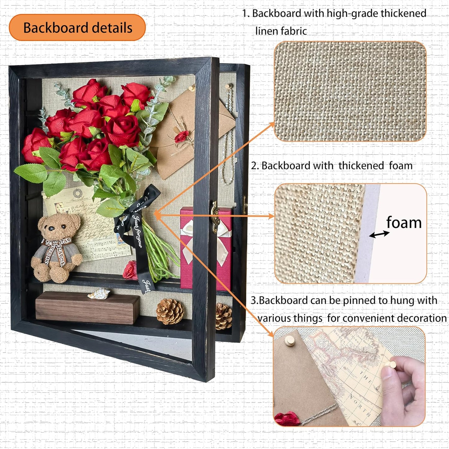 Black Shadow Box Frame 16x20 Shadow Box with Shelves 2.6" Interior Depth Memorial Shadow Box Display Case with Linen