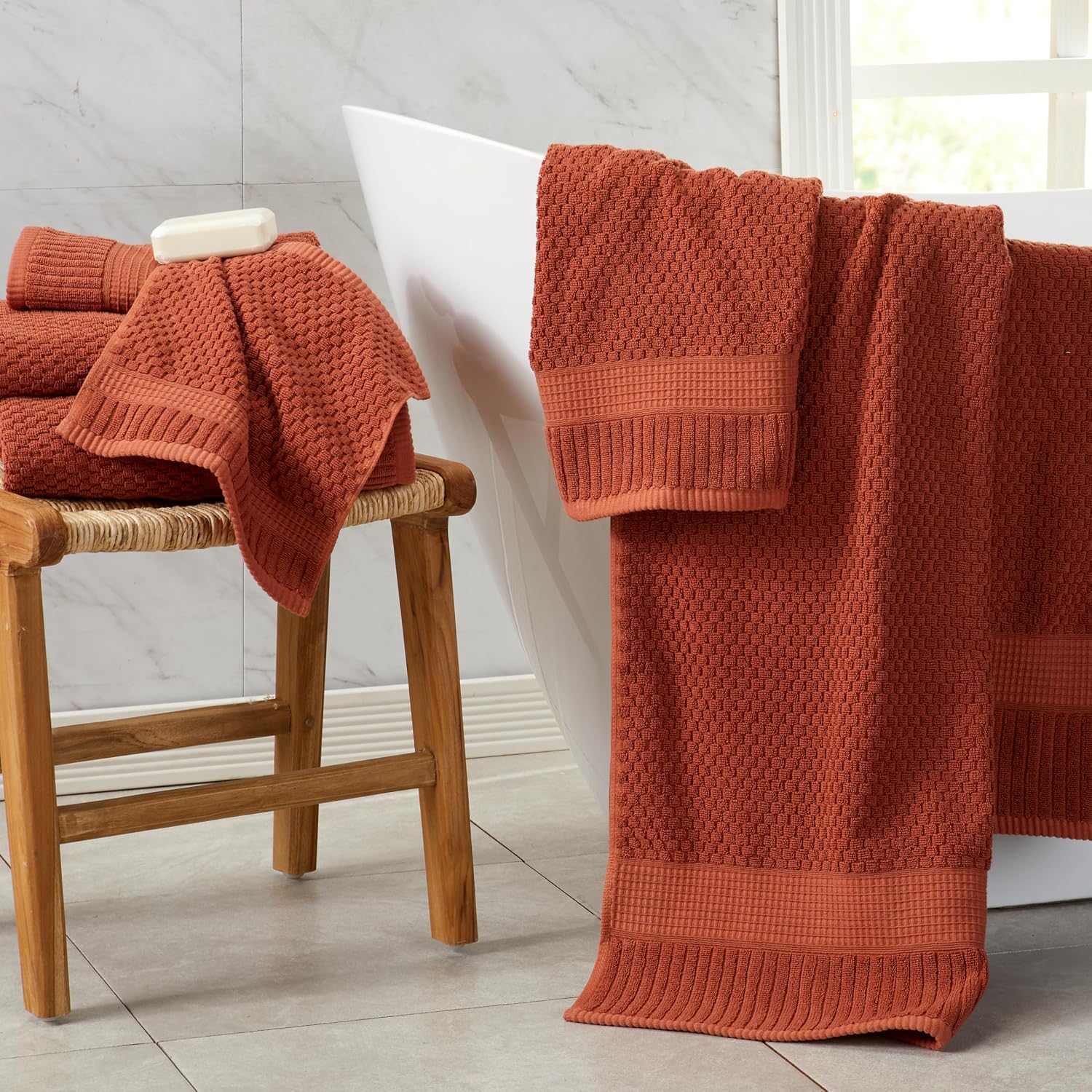 NY Loft 100% Cotton 4-Pack Bath Towel Set | Clay | Oeko-TEX | Quick-Dry | Four 30" x 52" Bath Towels | Super Absorbent