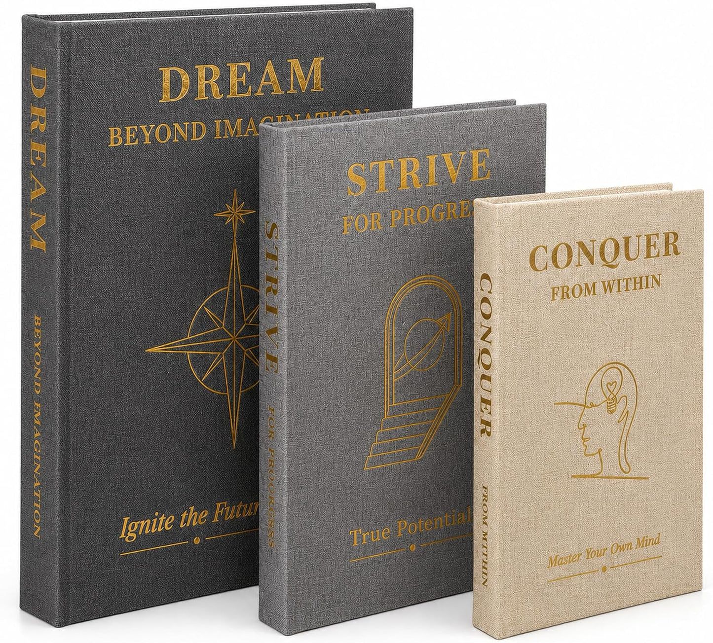 Neutral Linen Decorative Books / Gold / Set of 3