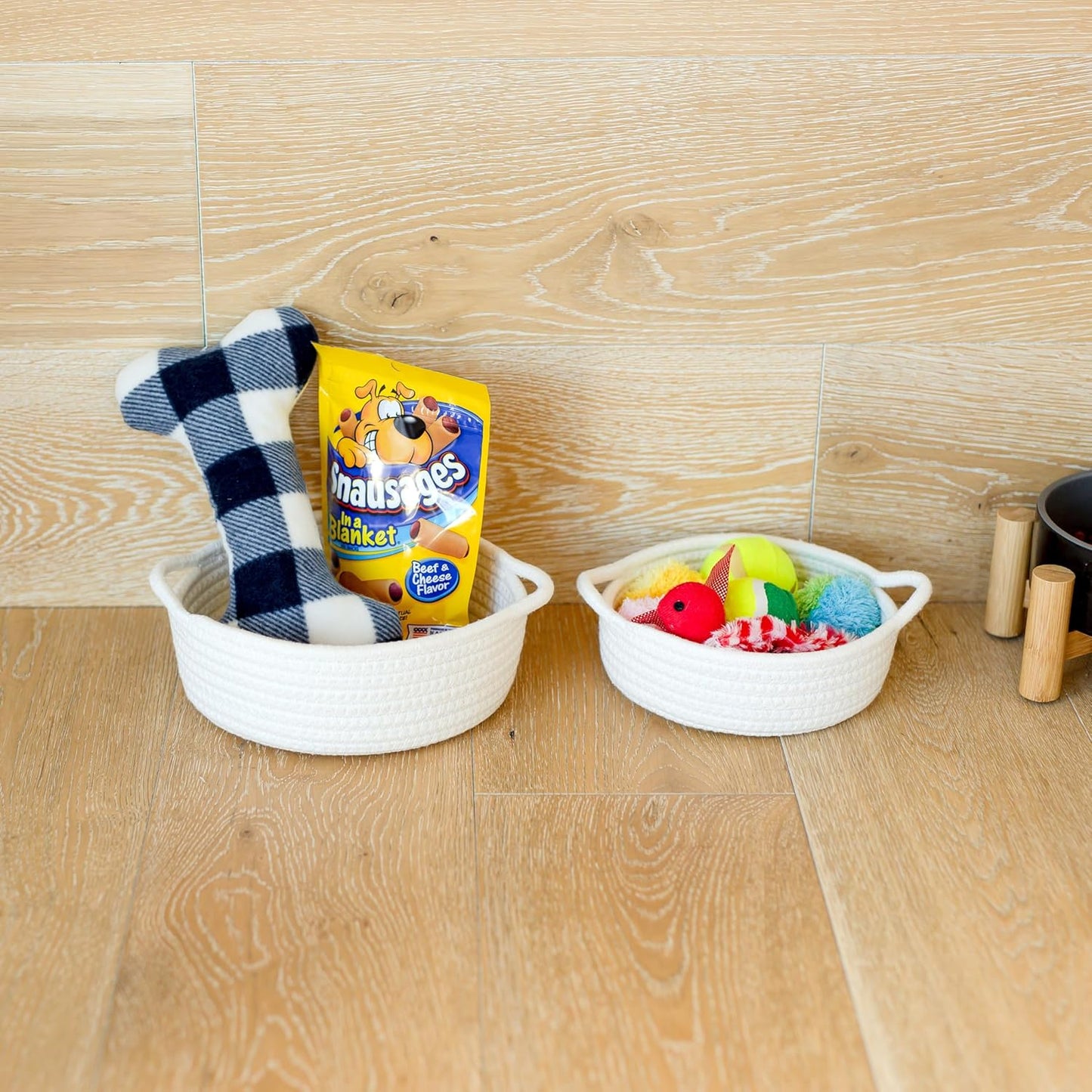 5-Piece Round Woven Cotton Rope Storage Baskets for Organizing / Off White