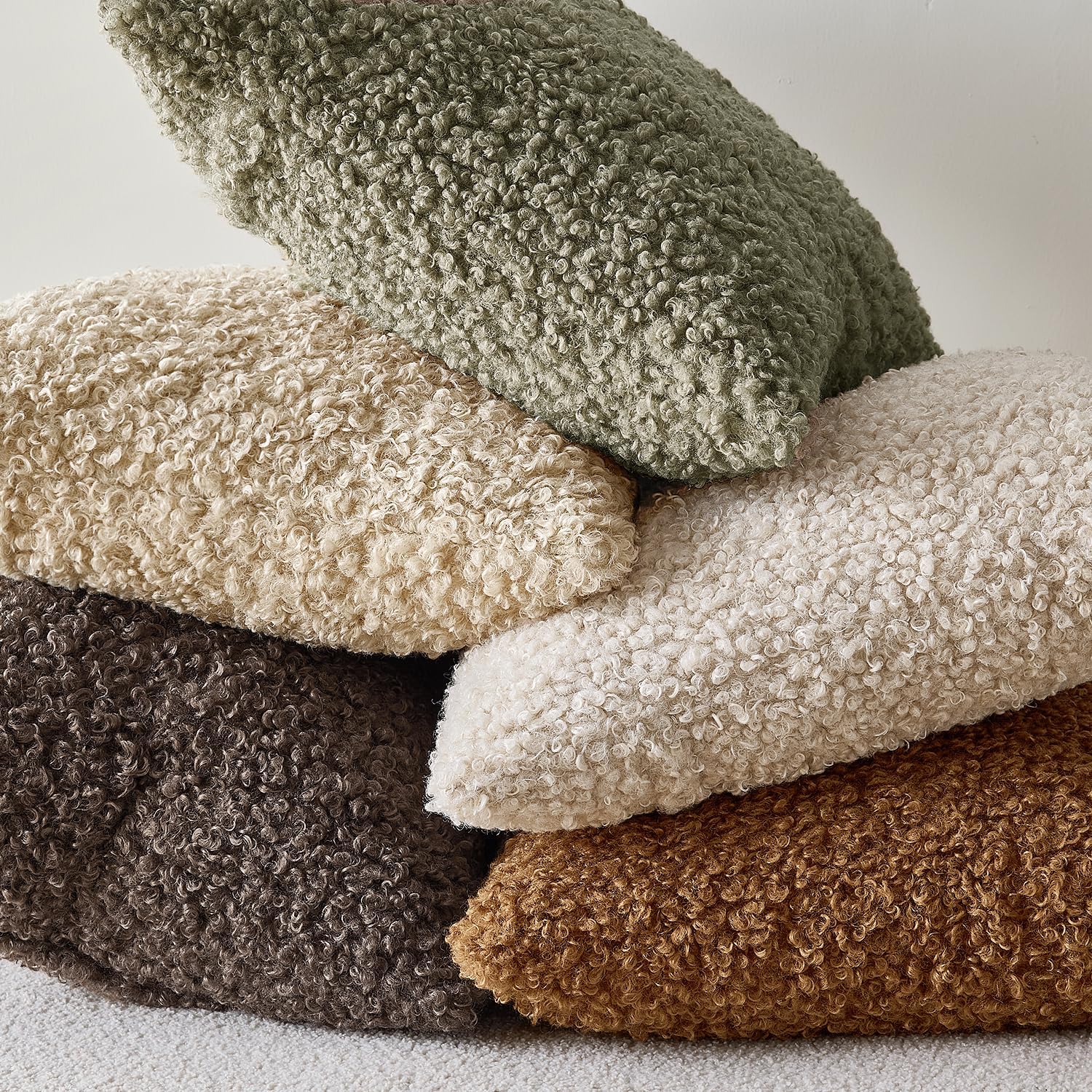 Teddy Faux Fur Throw Pillow Covers Soft Fuzzy Sherpa Sheepskin / Olive Green / 18 x 18 / Set of 2