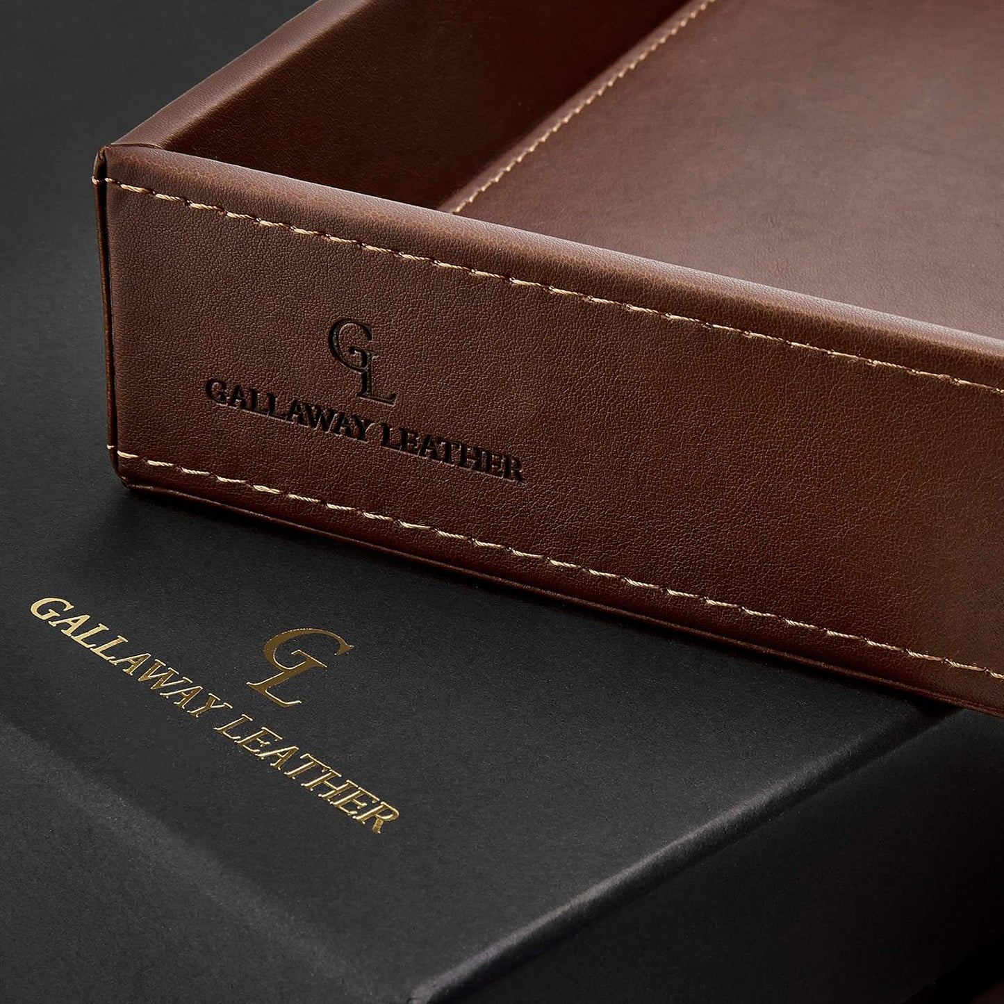 GALLAWAY Leather Valet Tray for Men - Nightstand Organizer EDC Tray for Wallet and Keys - Bedside Dresser Catch All