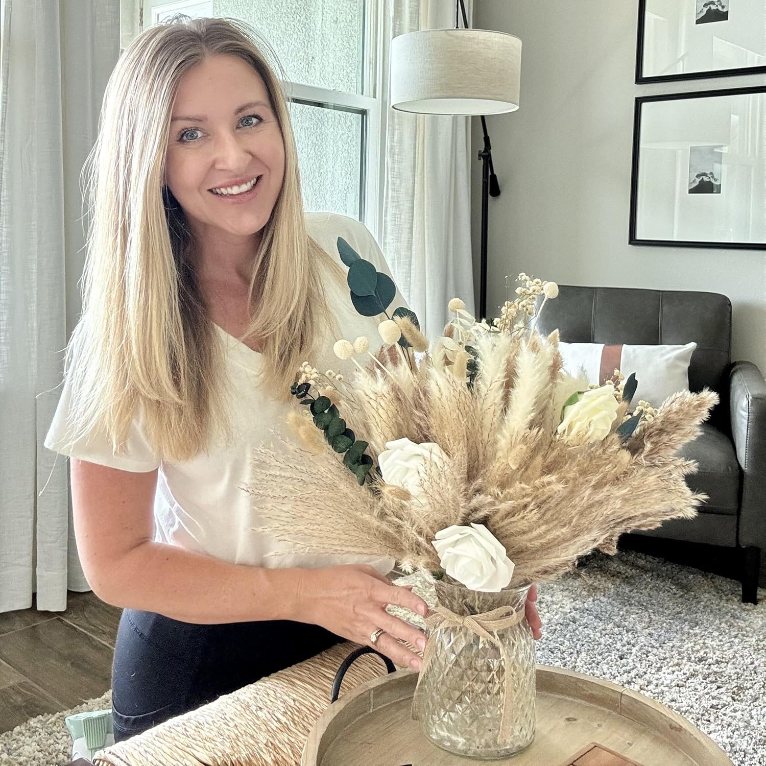 Artificial Flowers Arrangement / Pampas Bouquet In Vase / Set of 100