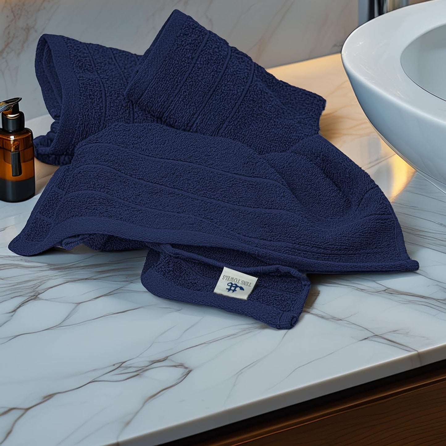 6 Piece Hand Towels Set 16 x 28 Inches, Navy | 100% Cotton, Lighter Weight, Quick to Dry, 16 x 28 Inches, Super Soft &