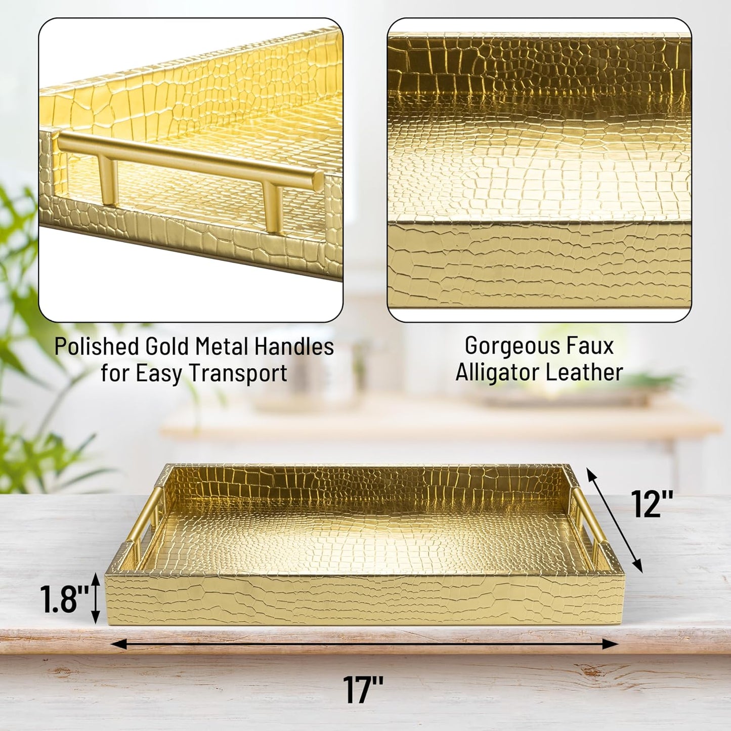 Wood Serving Tray / Alligator Gold / 17 x 12 x 1.8