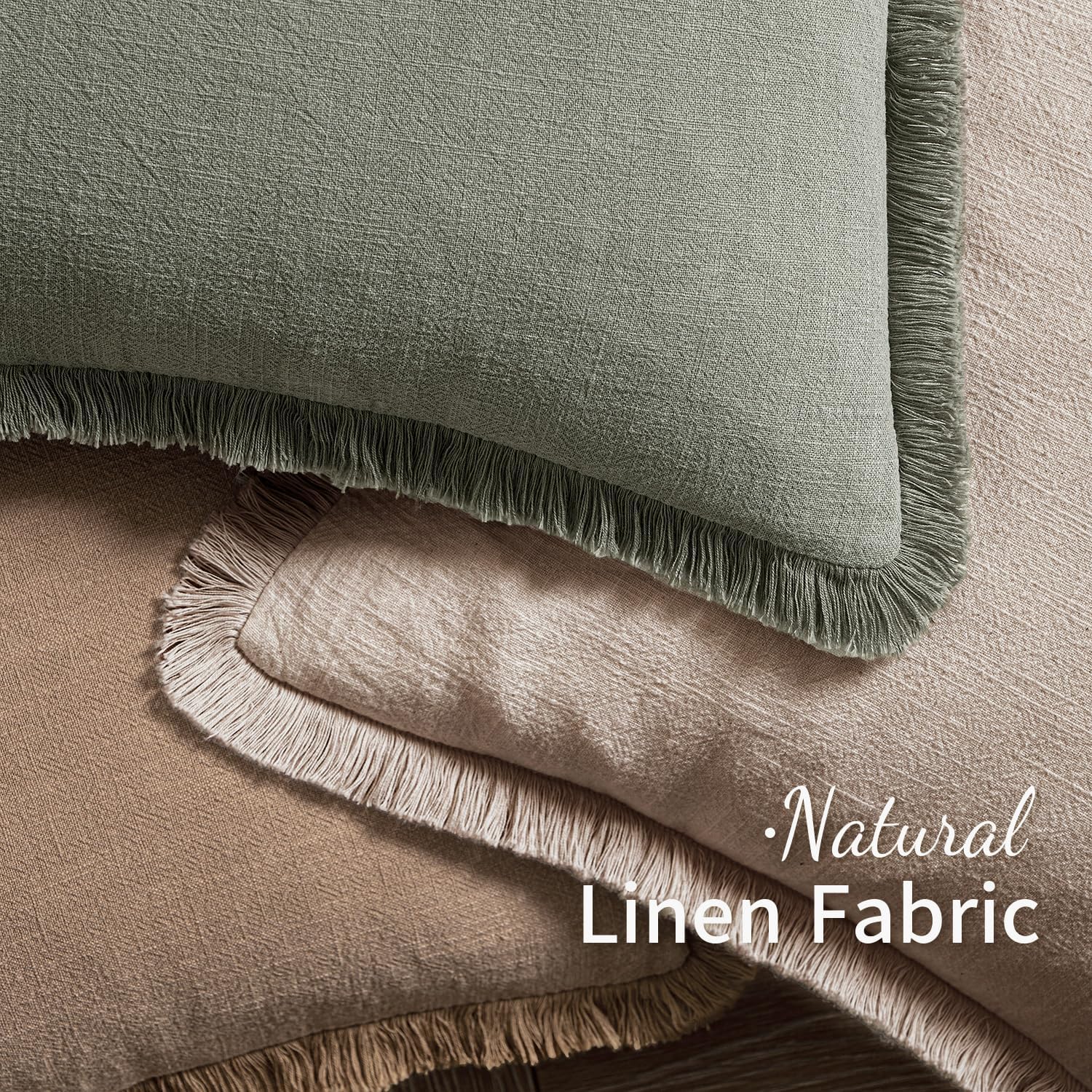 Decorative Throw Pillow Covers Neutral Linen Fringe Throw / 20 x 20 / Natural Linen / Set of 2