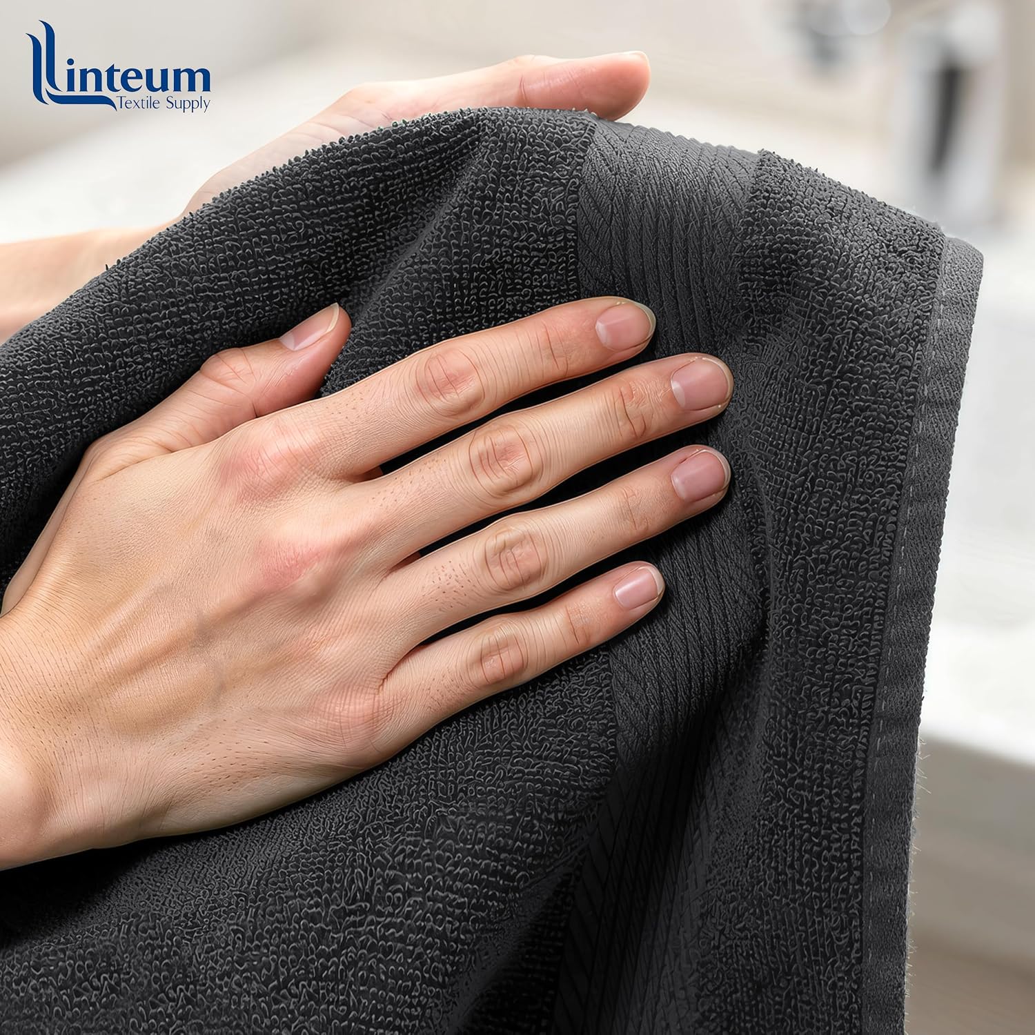 Linteum Textile Supply Premium 16x27 Inch Black Hand Towel – 100% Cotton Zero Twist Towels | Absorbent, Quick Dry