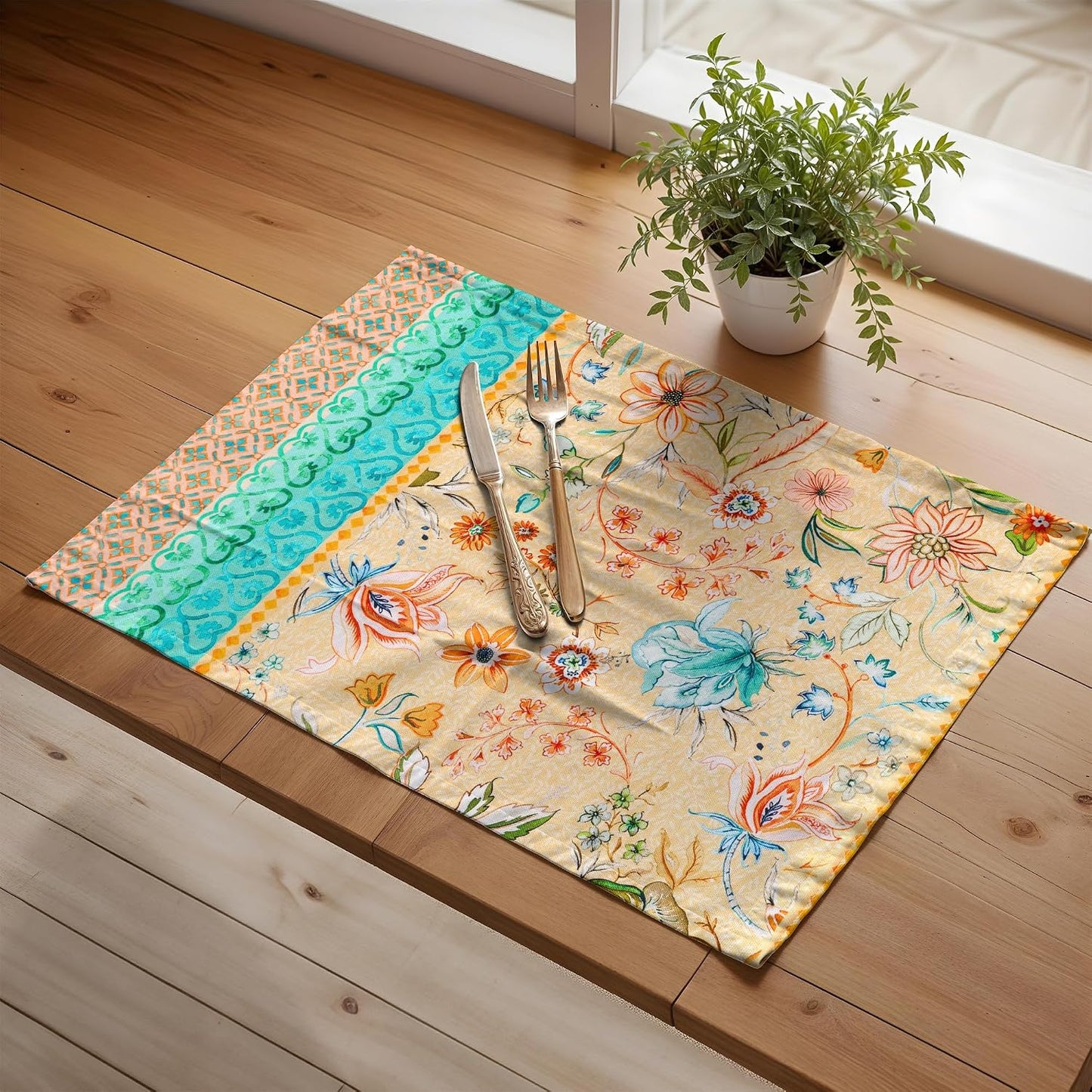 Maison d' Hermine Placemats Set of 4 Reusable 100% Cotton (13"x19") | Cloth Place Mats Washable Table Mats for Kitchen