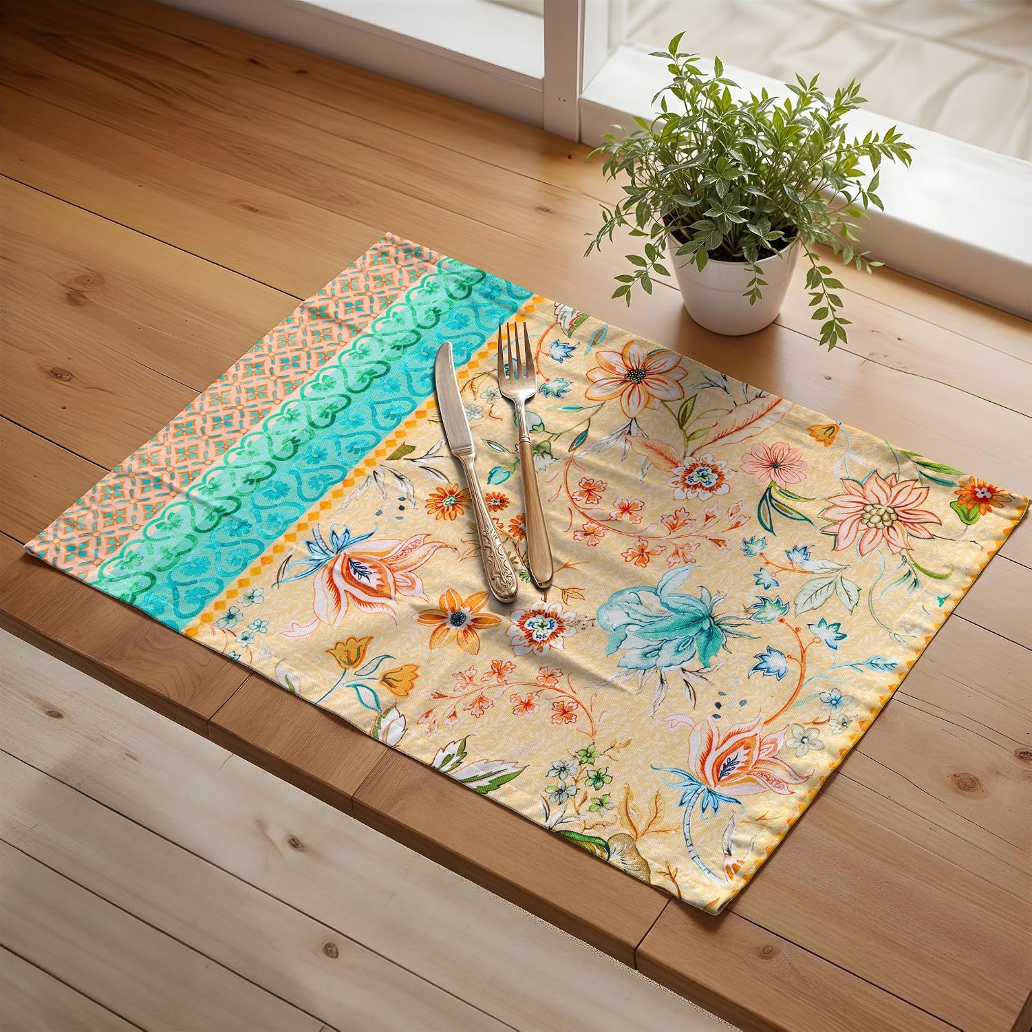 Maison d' Hermine Placemats Set of 4 Reusable 100% Cotton (13"x19") | Cloth Place Mats Washable Table Mats for Kitchen