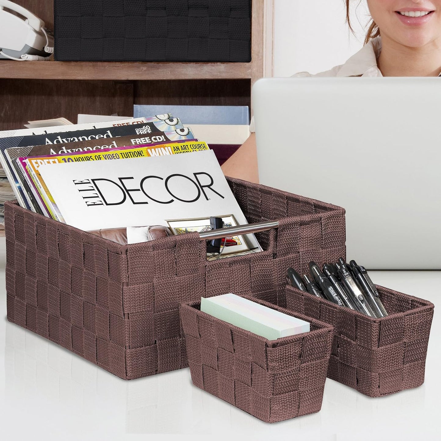 Linen Closet Organizers and Storage / 7 Piece - Chocolate / Set of 7