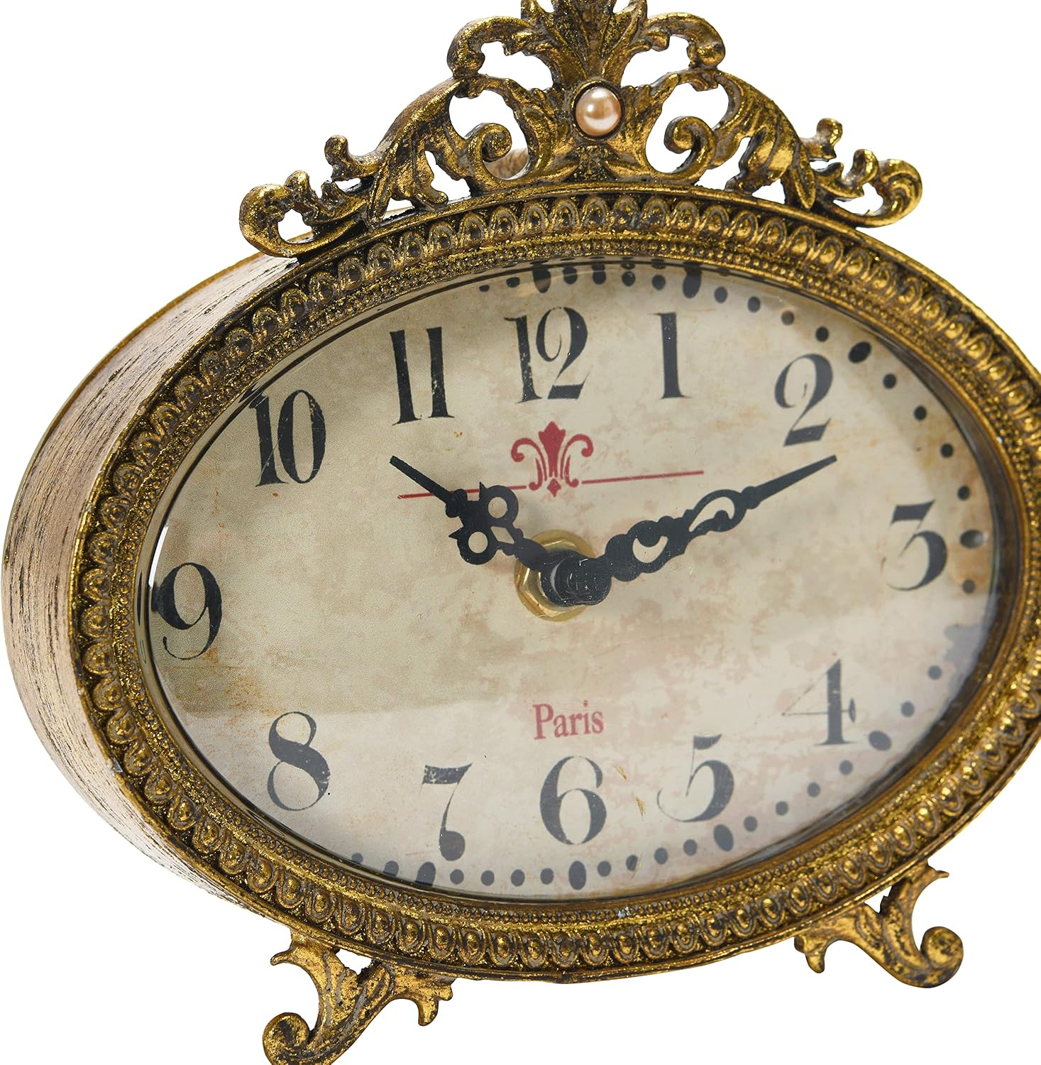 Creative Co-Op Distressed Pewter Mantel Clock, Gold Finish