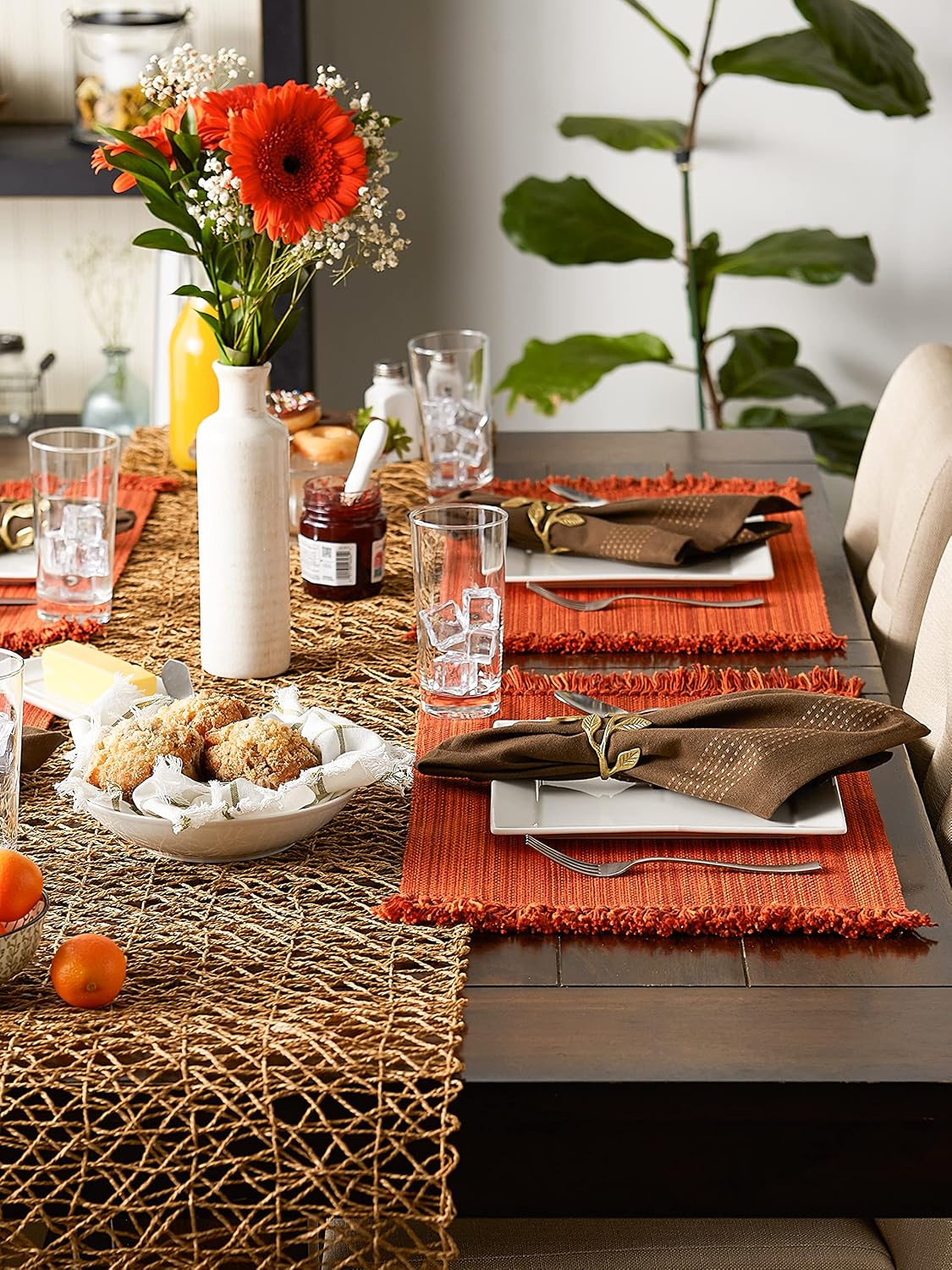 DII Variegated Tabletop Collection, Placemat Set3x19, Burnt Orange, 6 Piece