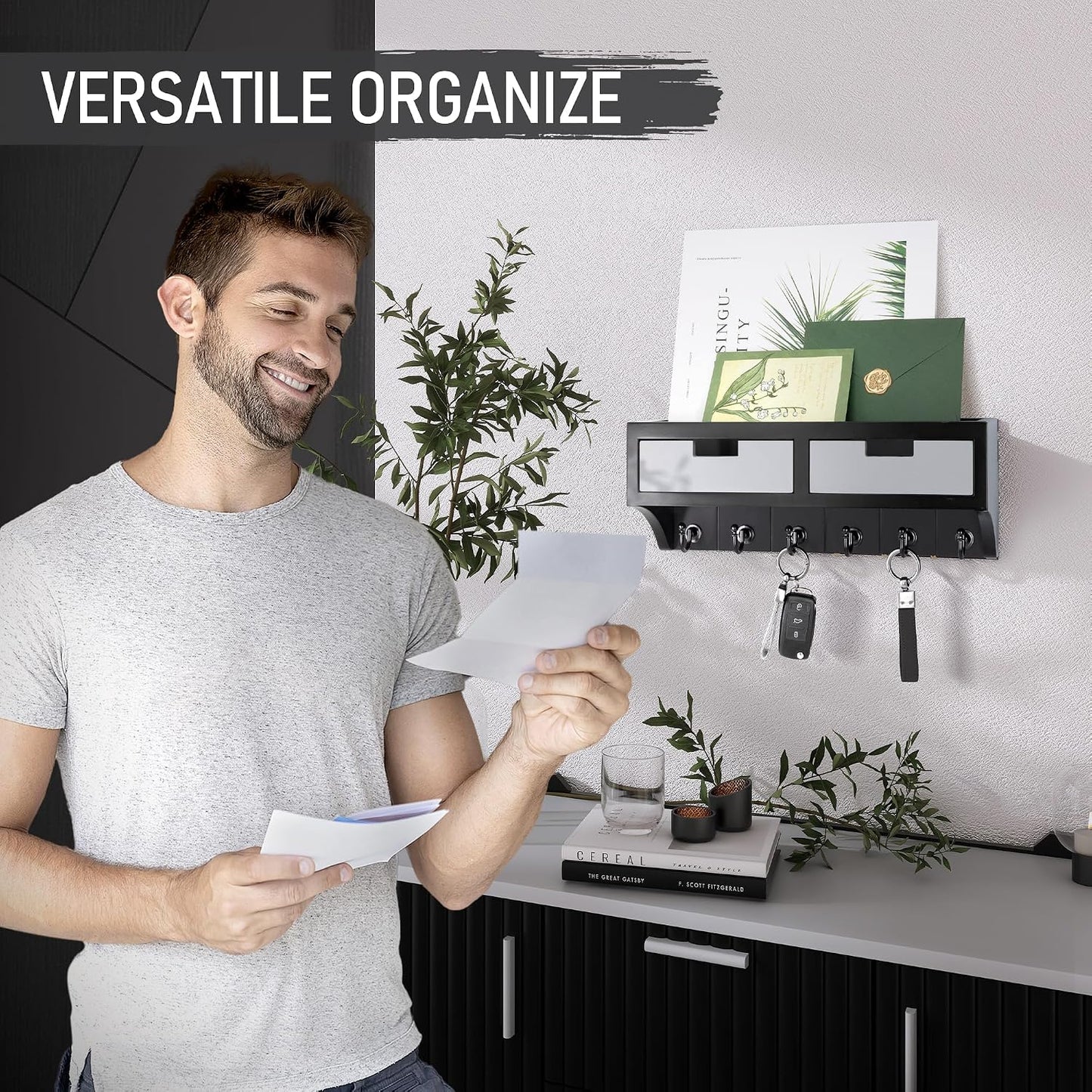 6 Key Hooks / Black & Gray / 2-drawer