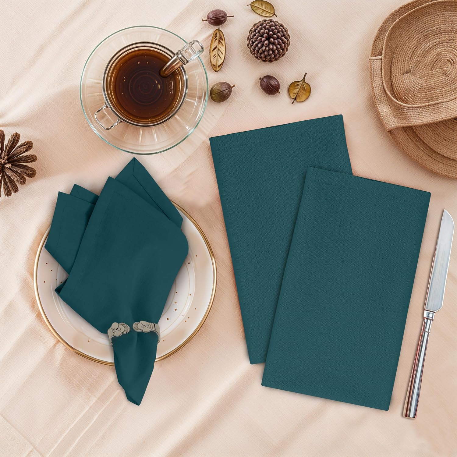 Ruvanti Cloth Napkins Set of 12, 100% Cotton 18”x18” - Deep Teal | Washable, Soft, Durable & Absorbent Everyday