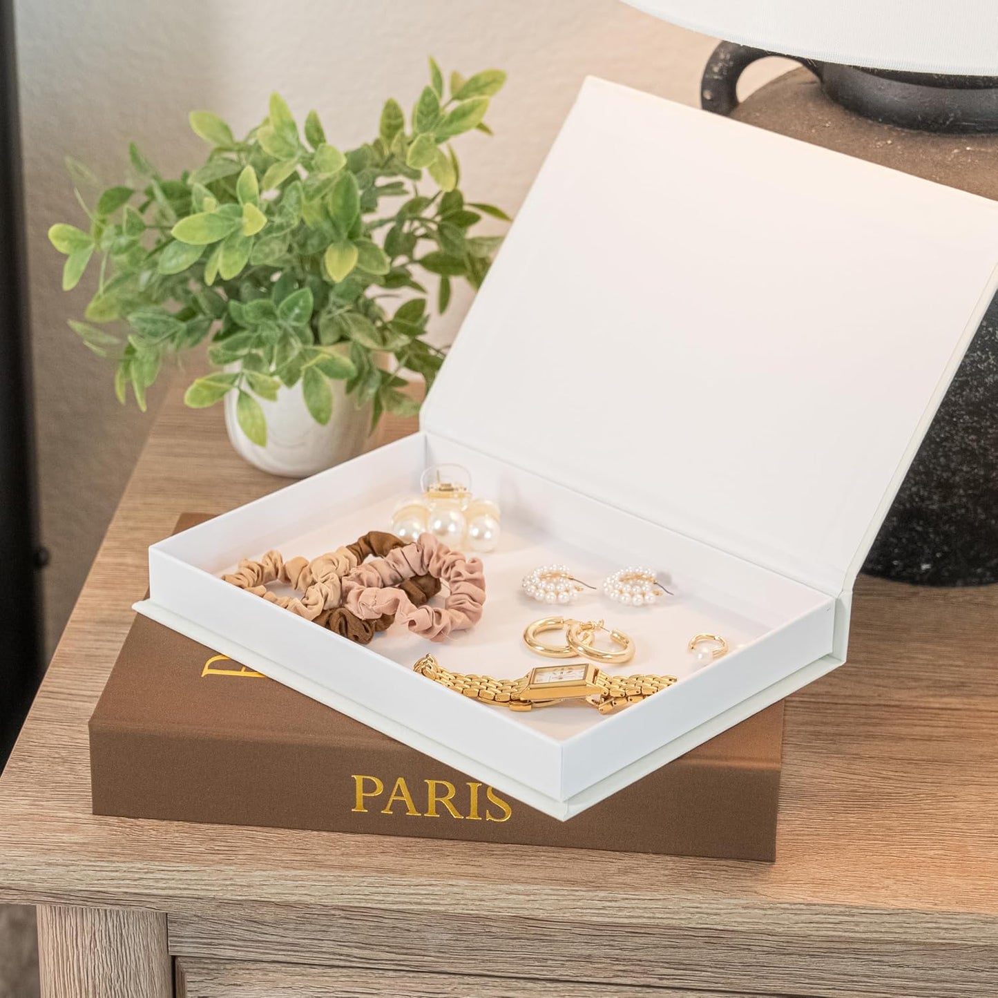 Faux Linen Book Boxes / Dark Brown/beige / Modern / Set of 2
