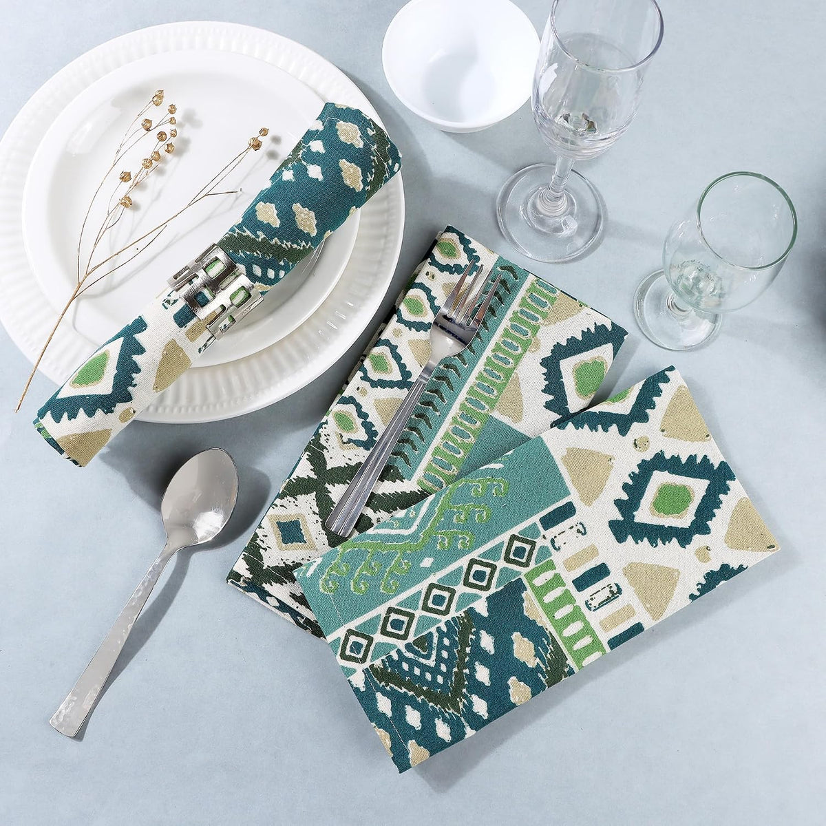 FINGERCRAFT Cloth Napkins Set of 12 Cotton Linen, 20x20 Inch, Free Spirit | Mitered corner, washable, soft, absorbent
