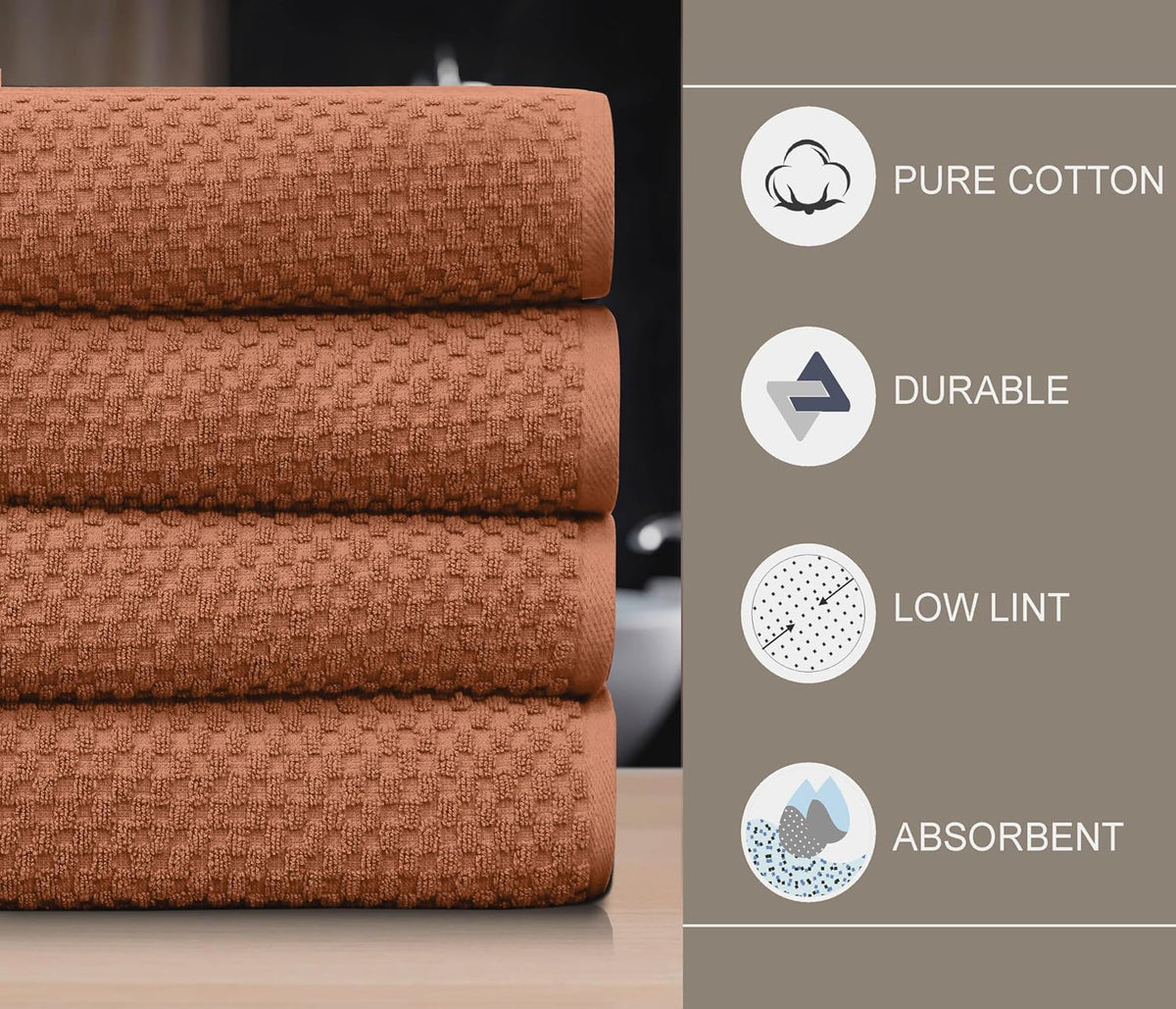 COTTON CRAFT Euro Spa Waffle Weave Bath Towels - Set of 4 Mocha Towels | Pure 100% Ringspun Cotton Oversized Luxurious