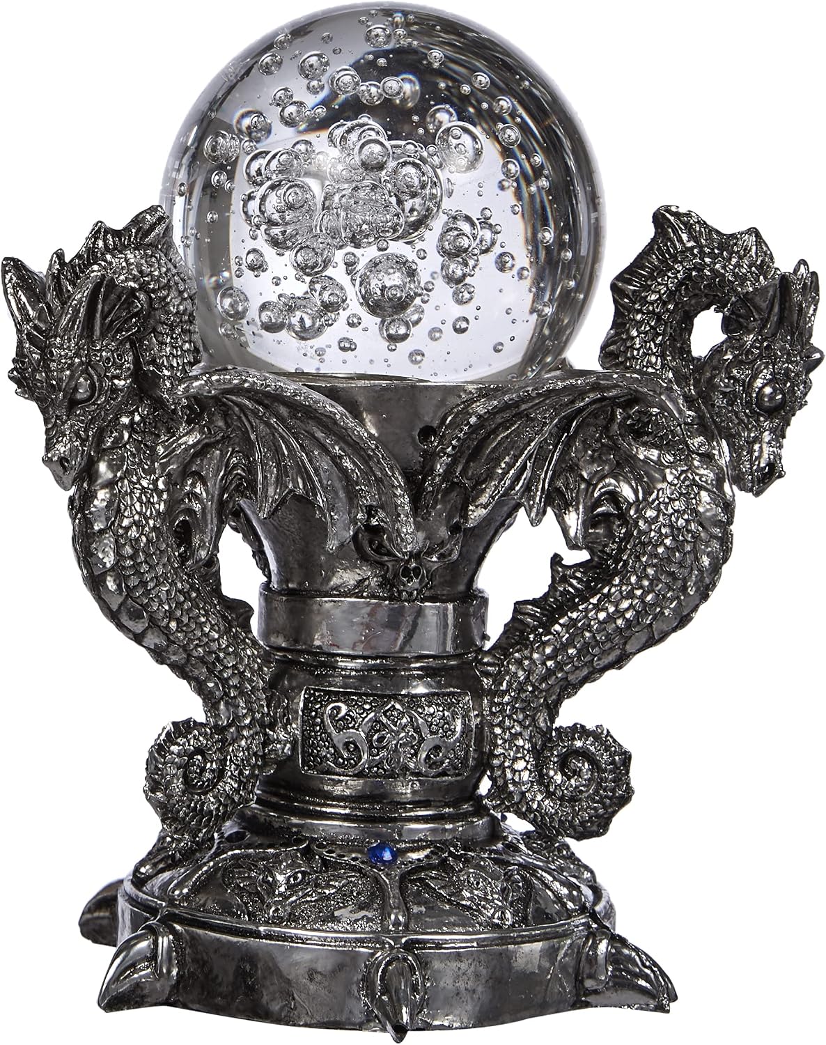 Dragons of Corfu Castle Gothic Decor Statue Globe Figurine / Old World / Silver / 5 Inch