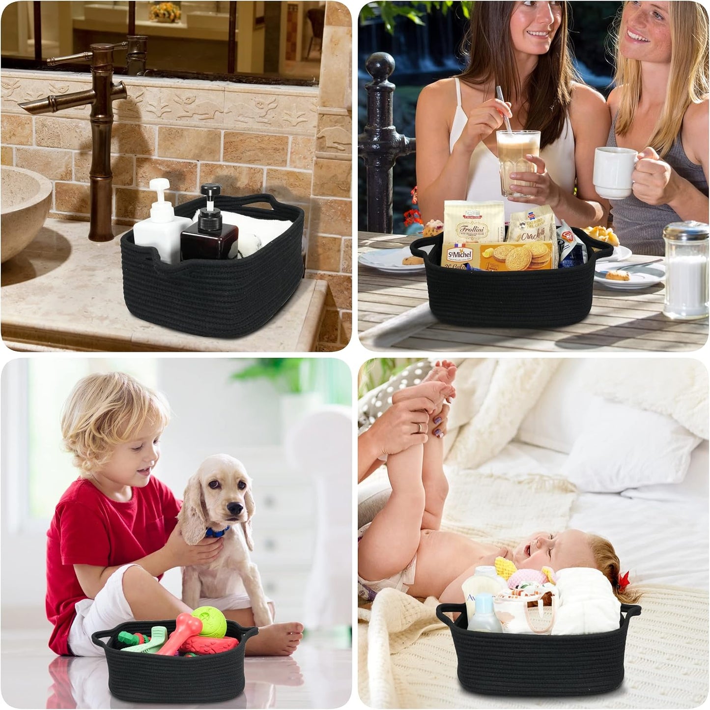 Woven Cotton Rope Storage Basket / Black