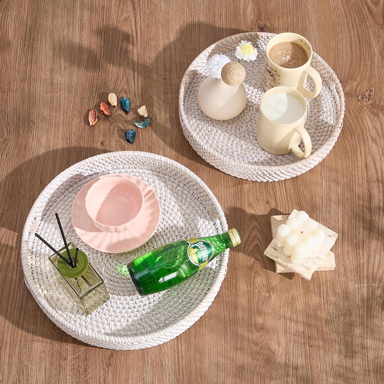 Hand-Woven Tray / Whitewash / 11.8