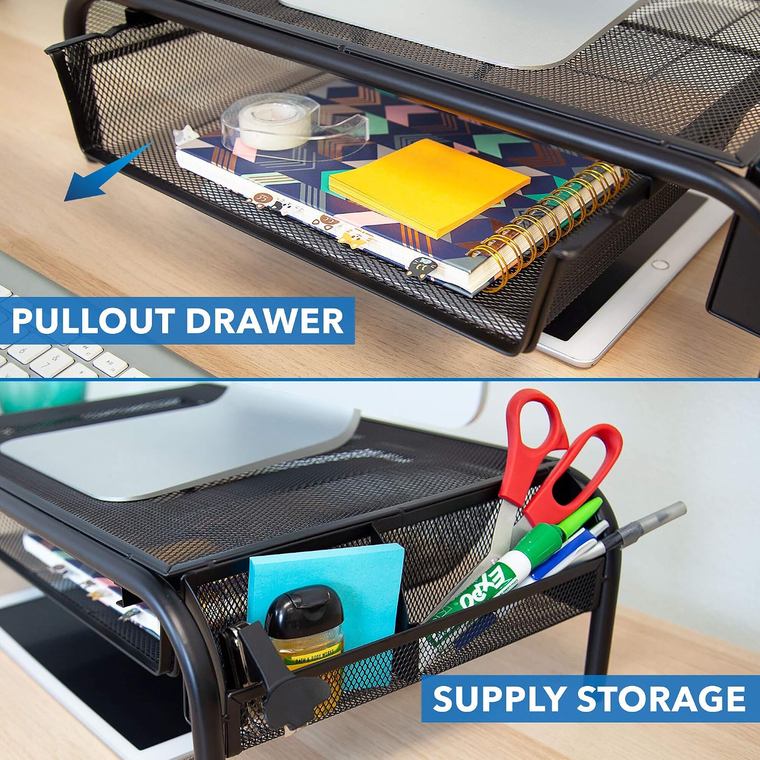 Mount-It! Metal Mesh Monitor Stand with Drawer, Ergonomic Desk Organizer and Riser for Monitors and Laptops, Desktop