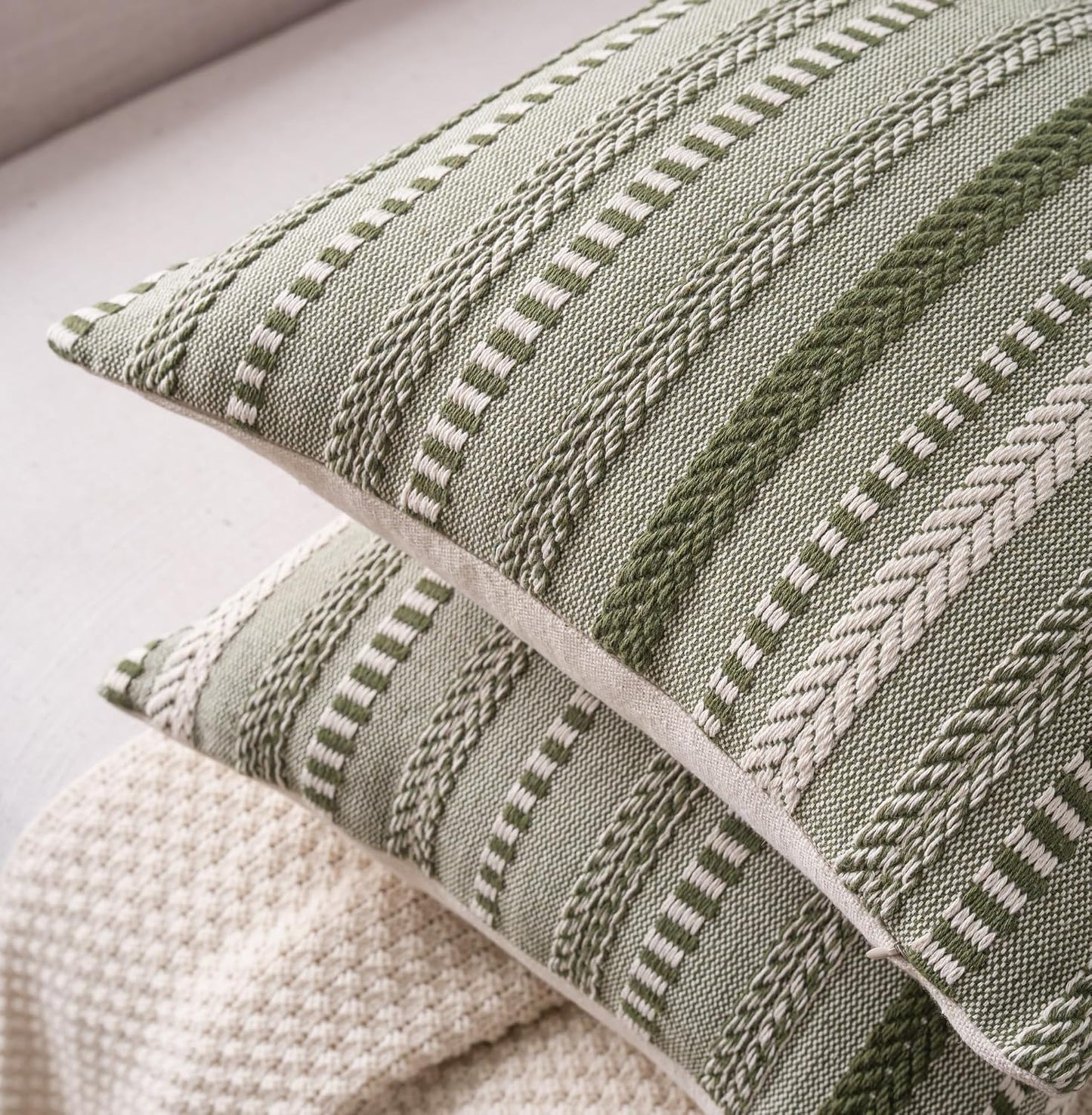 Boho Throw Pillow Covers / Green / 18 x 18 / Set of 2