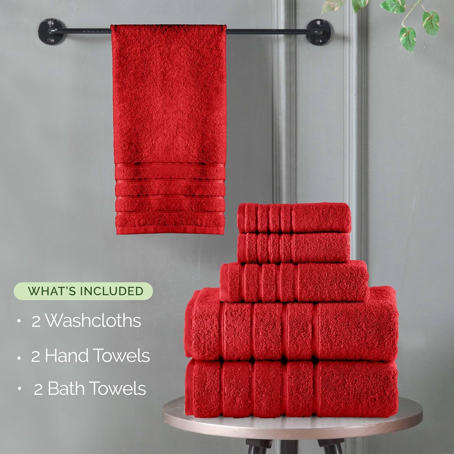 Elegant Comfort 4 Lines Viscose Stripe 6-Piece Premium Towel Set - 100% Turkish Cotton High Absorbent Luxury Bathroom