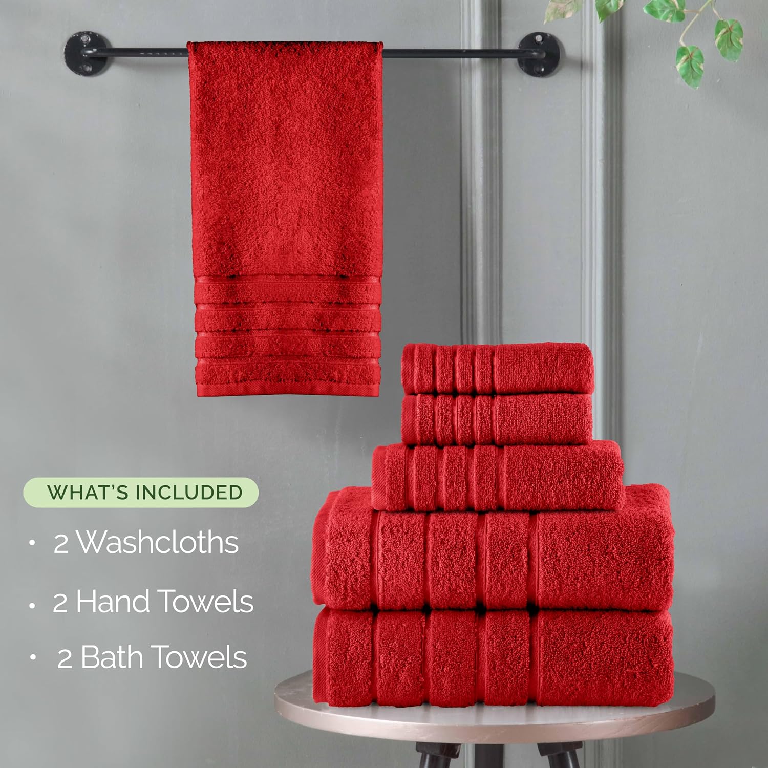 Elegant Comfort 4 Lines Viscose Stripe 6-Piece Premium Towel Set - 100% Turkish Cotton High Absorbent Luxury Bathroom