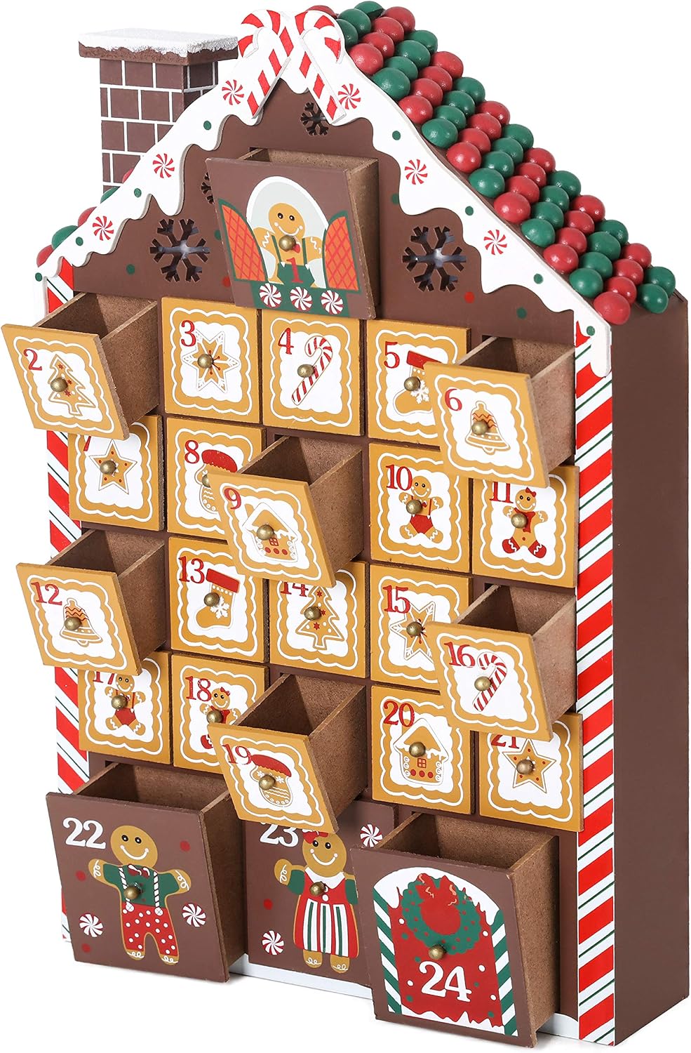 BRUBAKER Reusable Wooden Advent Calendar to Fill - Gingerbread House with LED Lighting - DIY Christmas Calendar 10.31 x