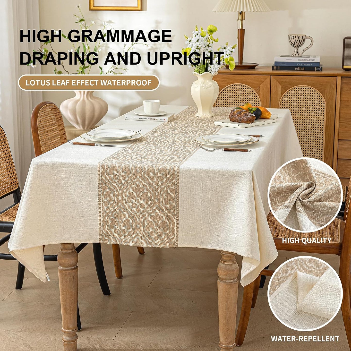 Rectangle Linen Tablecloth Classic Vine Spillproof Cloth 55x102 Inch | Stain Resistant Woven Classic Scroll Runner