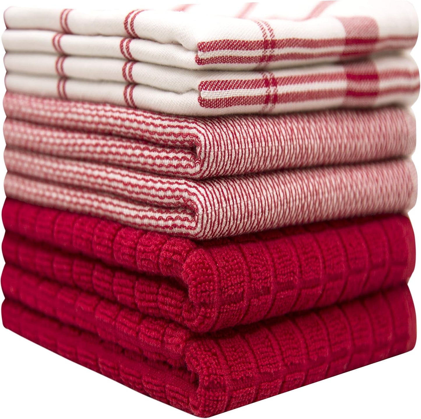 Premium Kitchen Towels 6 Pack 100% Cotton, 20"x28" Dish Towels - Red Check | Large Flat & Terry Kitchen Linen Set with