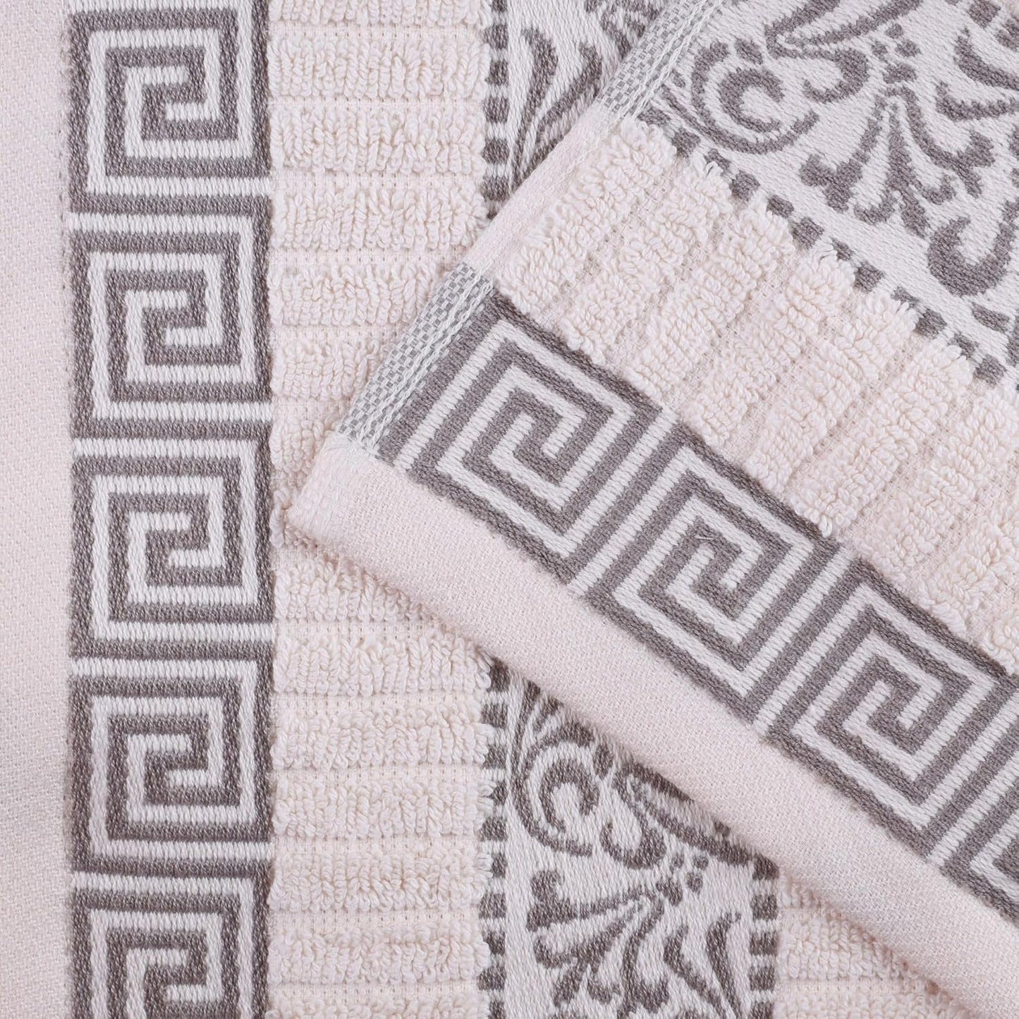 Superior 6-Piece Cotton Towel Set, Decorative Greek Pattern, Home Essentials, Absorbent Towels, Bathroom Decor, Spa