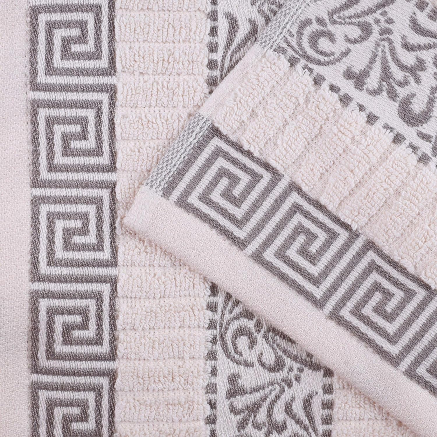 Superior 6-Piece Cotton Towel Set, Decorative Greek Pattern, Home Essentials, Absorbent Towels, Bathroom Decor, Spa